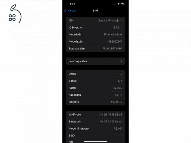 iPhone XS Max 64G kártyafüggetlen