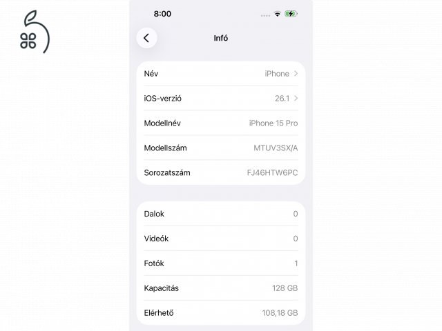 IPhone 15 pro fekete 128gb megkímélt 