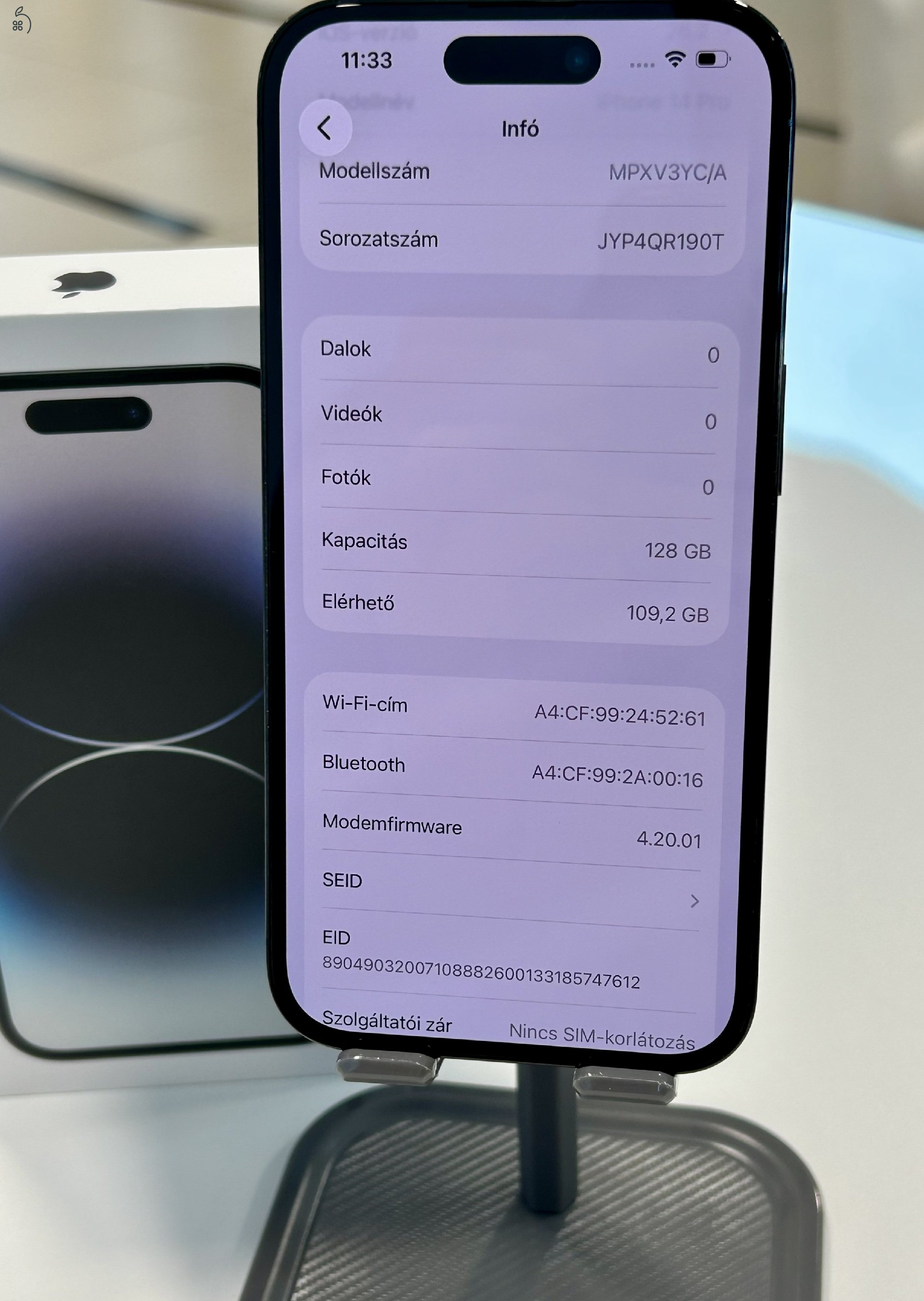 Újszerű iPhone 14 Pro 128GB Fekete 82% Akku Független 3Hó Gar + Beszámítás 