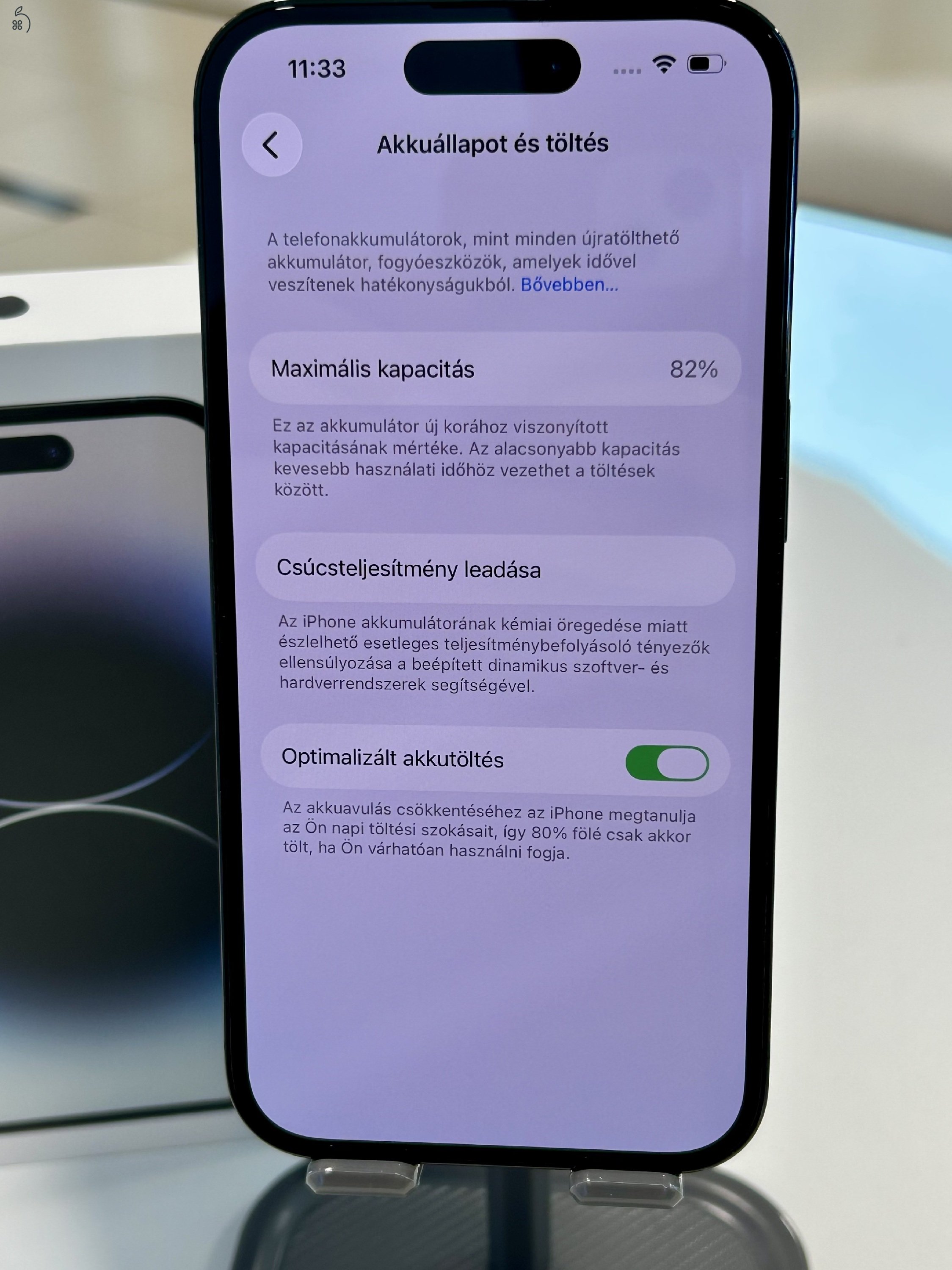 Újszerű iPhone 14 Pro 128GB Fekete 82% Akku Független 3Hó Gar + Beszámítás 