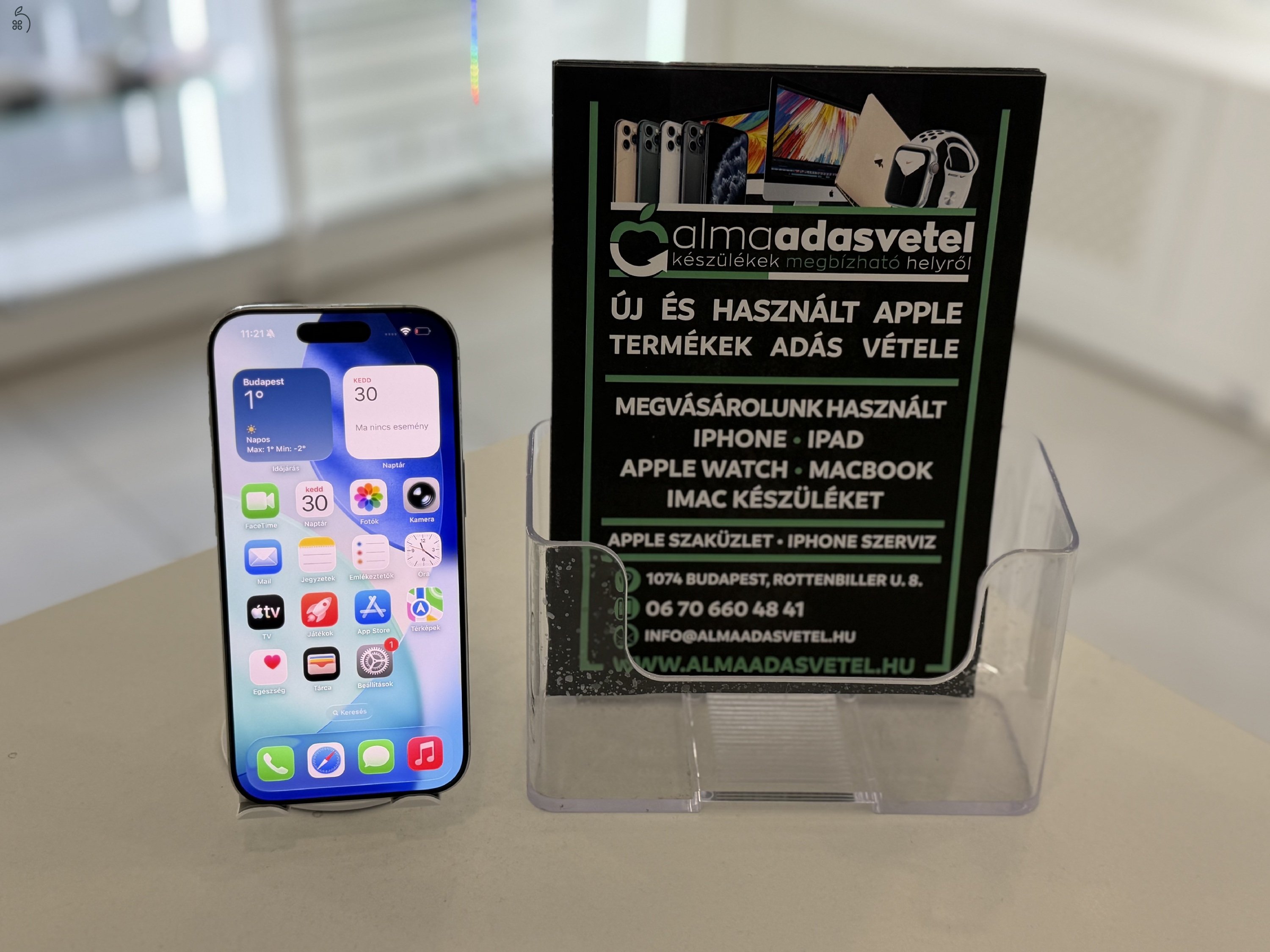 iPhone 16 Pro 256GB Független Hibátlan/2026.08.31.Apple Gar./Akku 100%/p4659