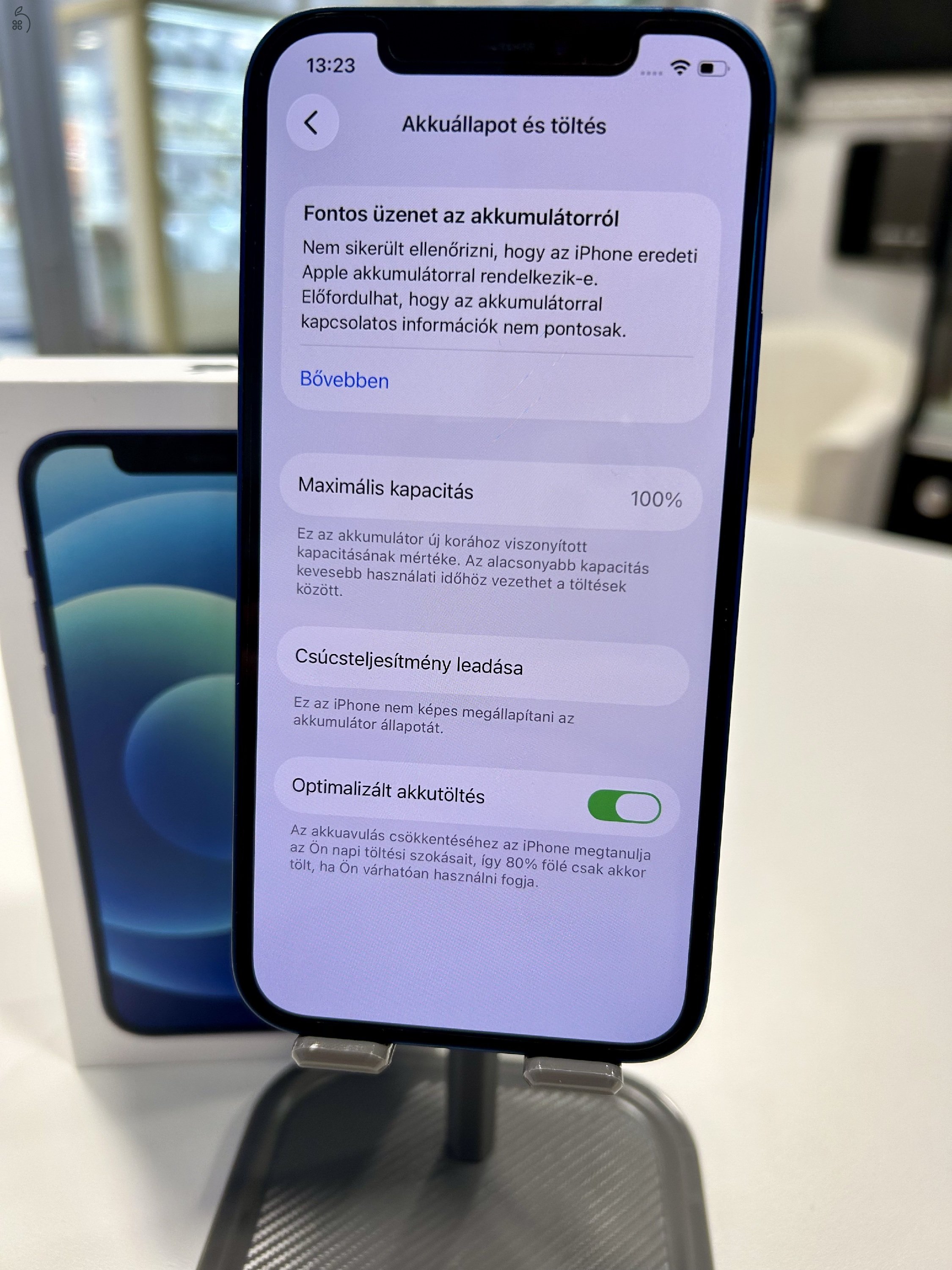 Újszerű iPhone 12 128GB Kék Új 100% Akku Független 3Hó Gar + Beszámítás