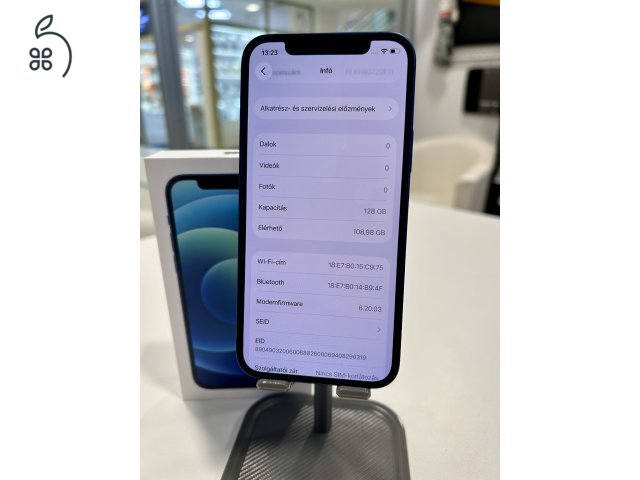 Újszerű iPhone 12 128GB Kék Új 100% Akku Független 3Hó Gar + Beszámítás
