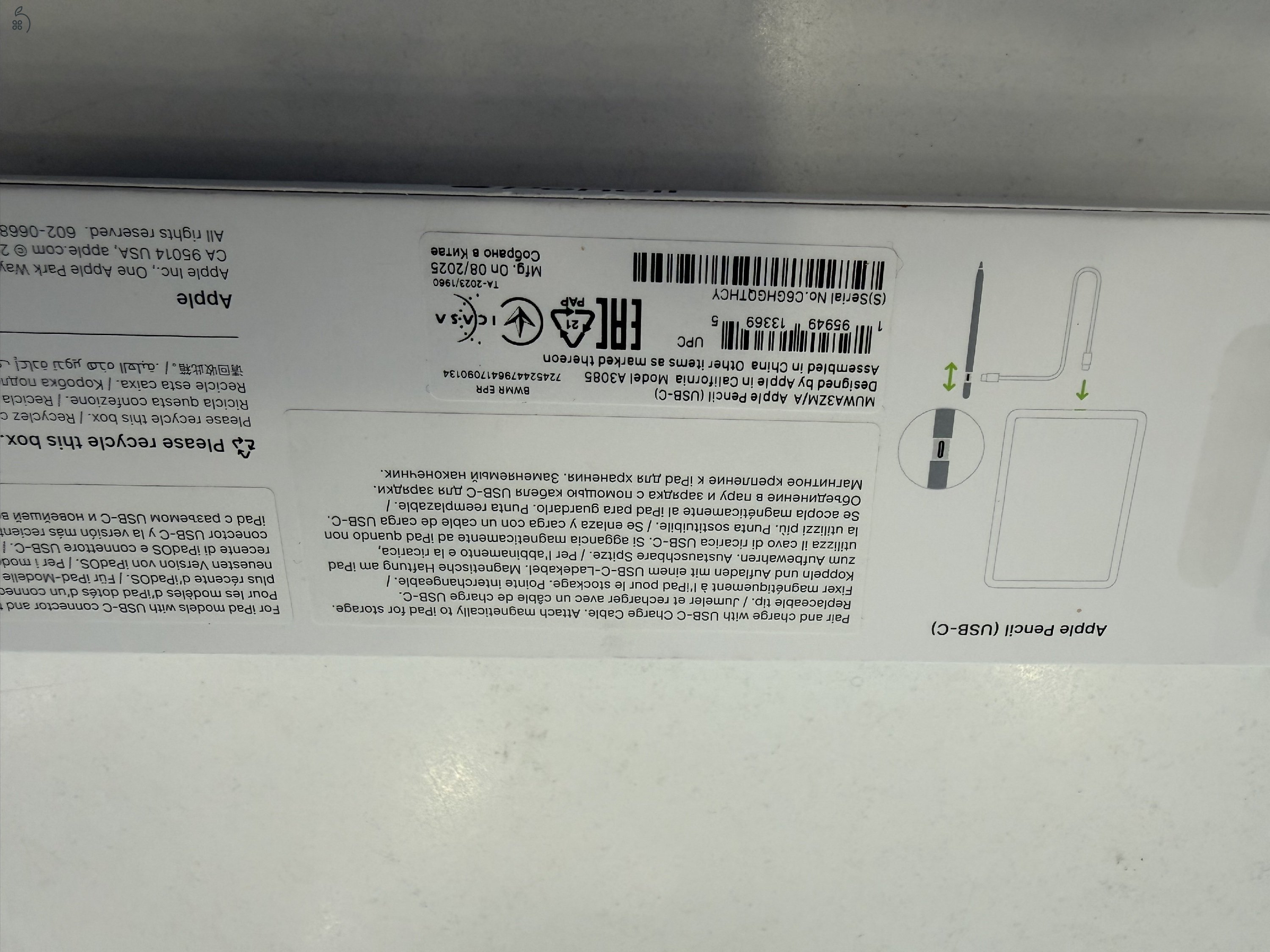 Apple Pencil USB-C(A3085) Hibátalan/2026.10.06.Apple gar./