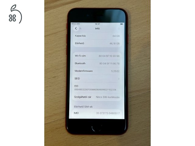 Újszerű iPhone SE 3 Red 64gb Független 84% akku