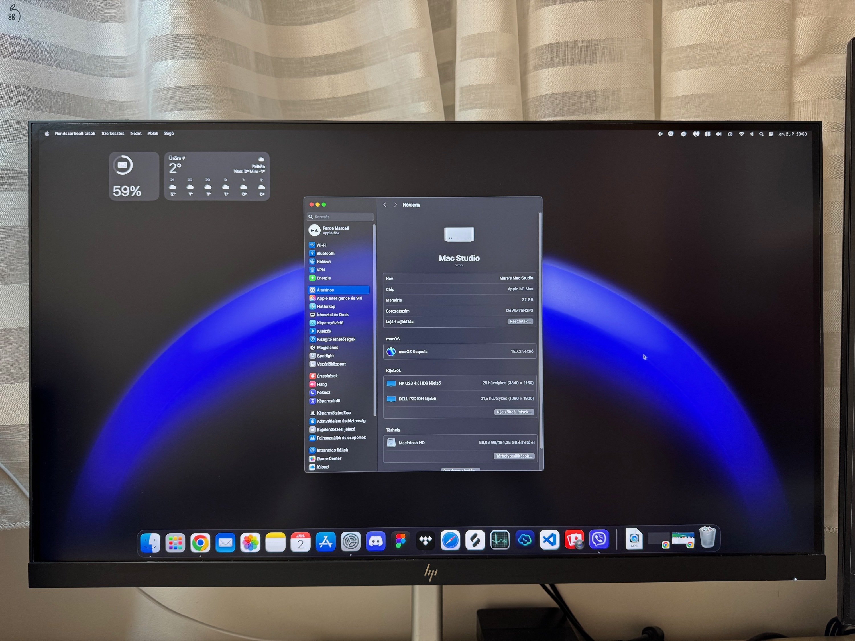 Apple Mac Studio M1 Max – 10‑magos CPU, 24‑magos GPU, 32GB RAM, 512GB SSD