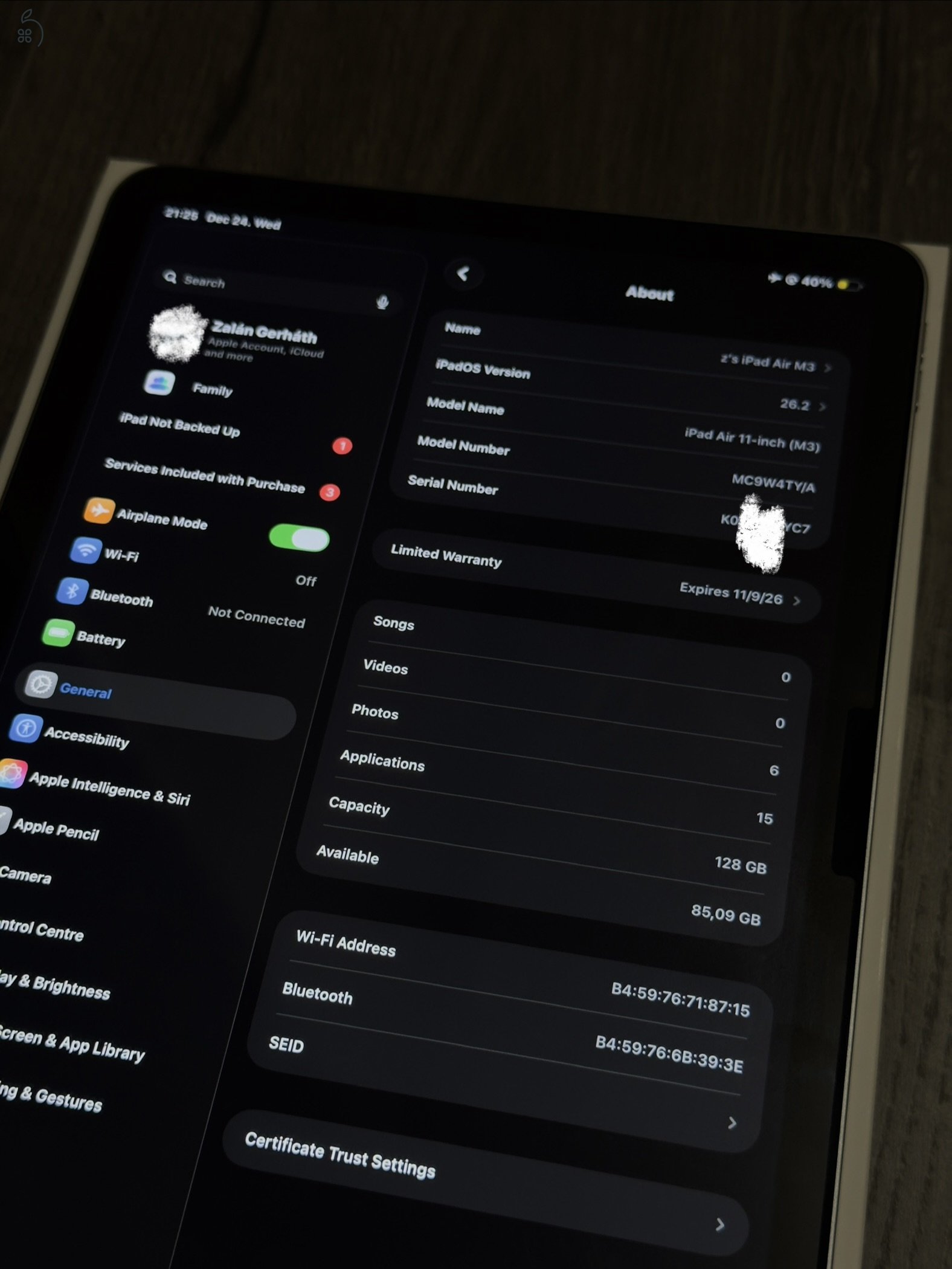 Garanciás iPad Air M3 11” 128 GB WiFi + Tok és üvegfólia
