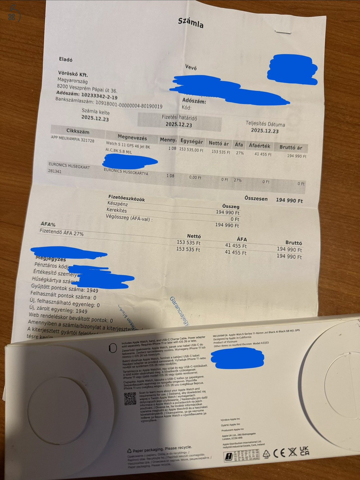 Apple Watch Series 11, 46mm, JetBlack, GPS, Aktiválatlan!! Euronics garancia: 2 év