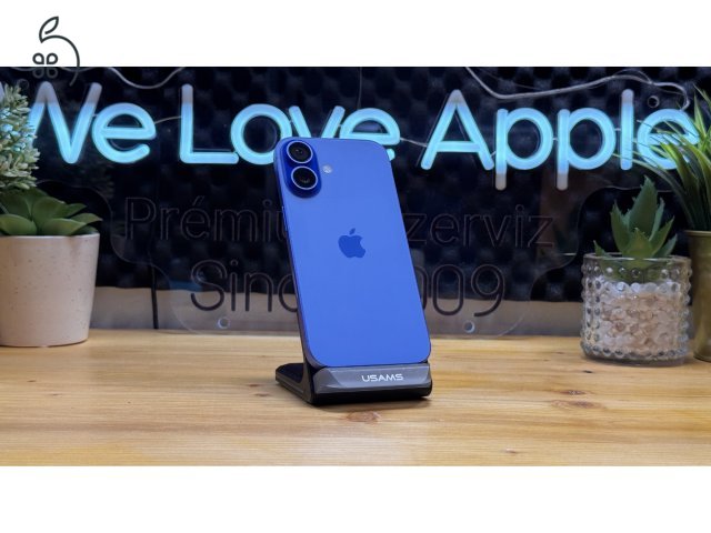  iPhone 16, 128GB, Kék, 100% Akku, Független - 1ÉV Garancia, Számla 
