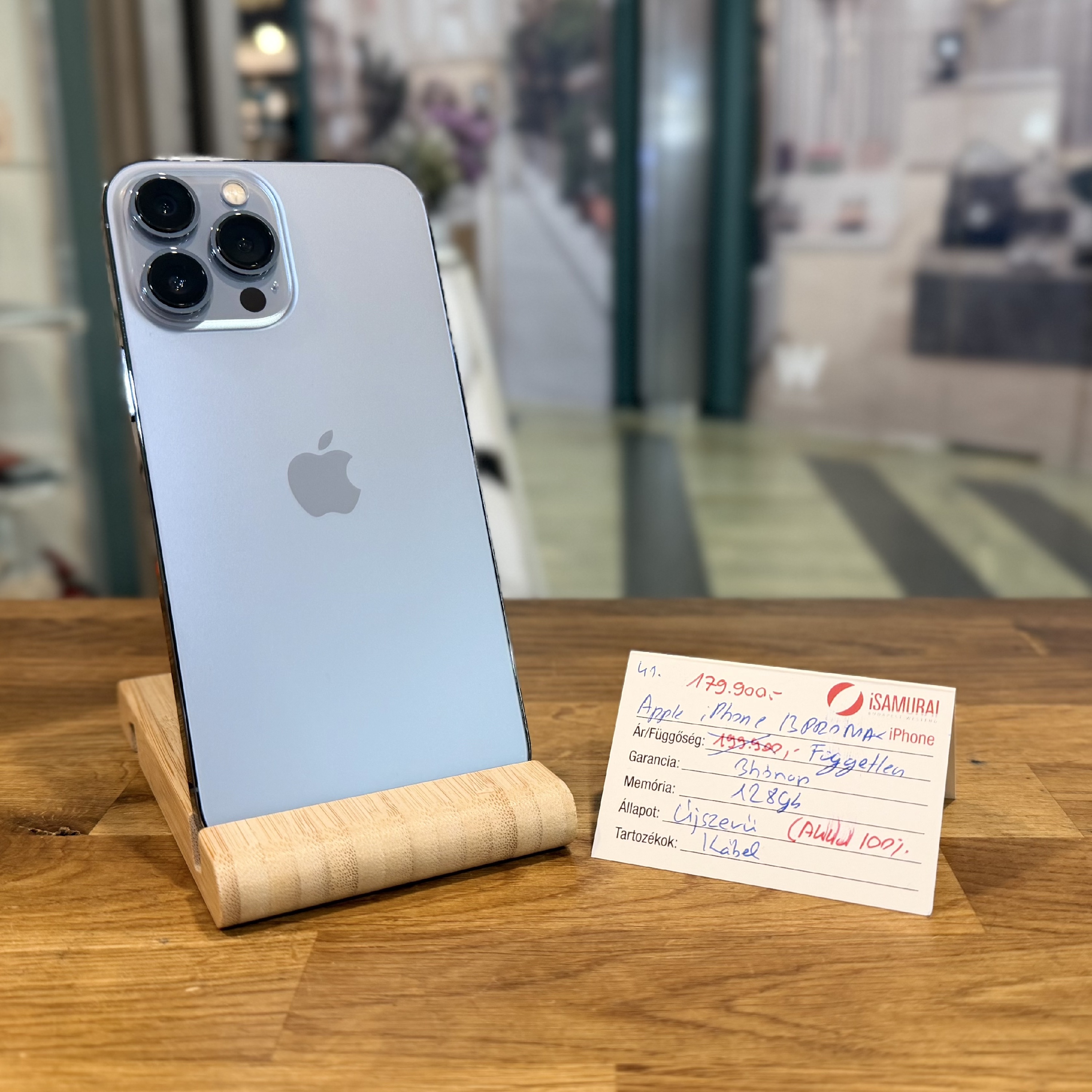41. Apple iPhone 13 Pro Max - 128 GB - Sierra Blue - újszerű - Akku 100%