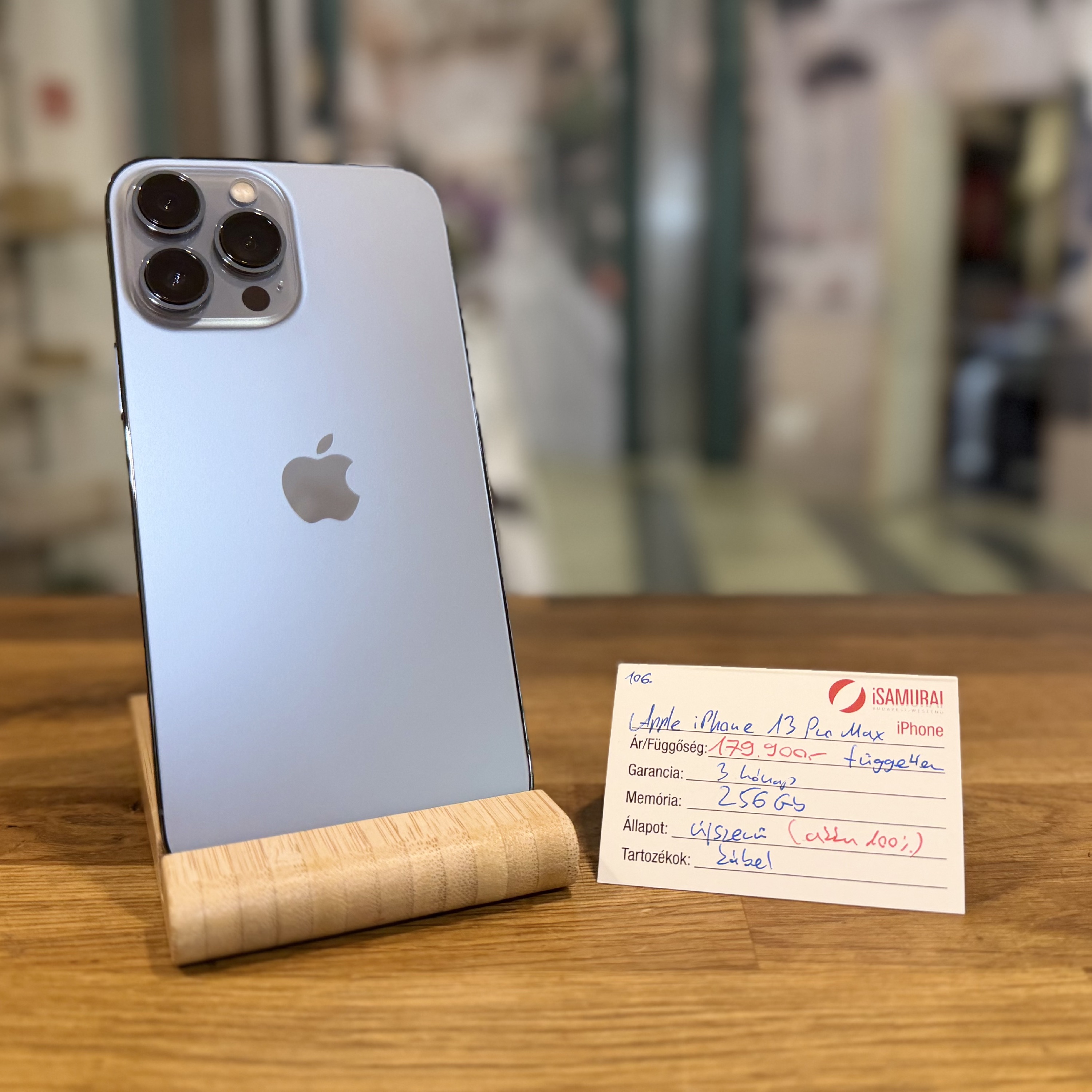 106. Apple iPhone 13 Pro Max - 256 GB - Sierra Blue - újszerű - Akku 100%