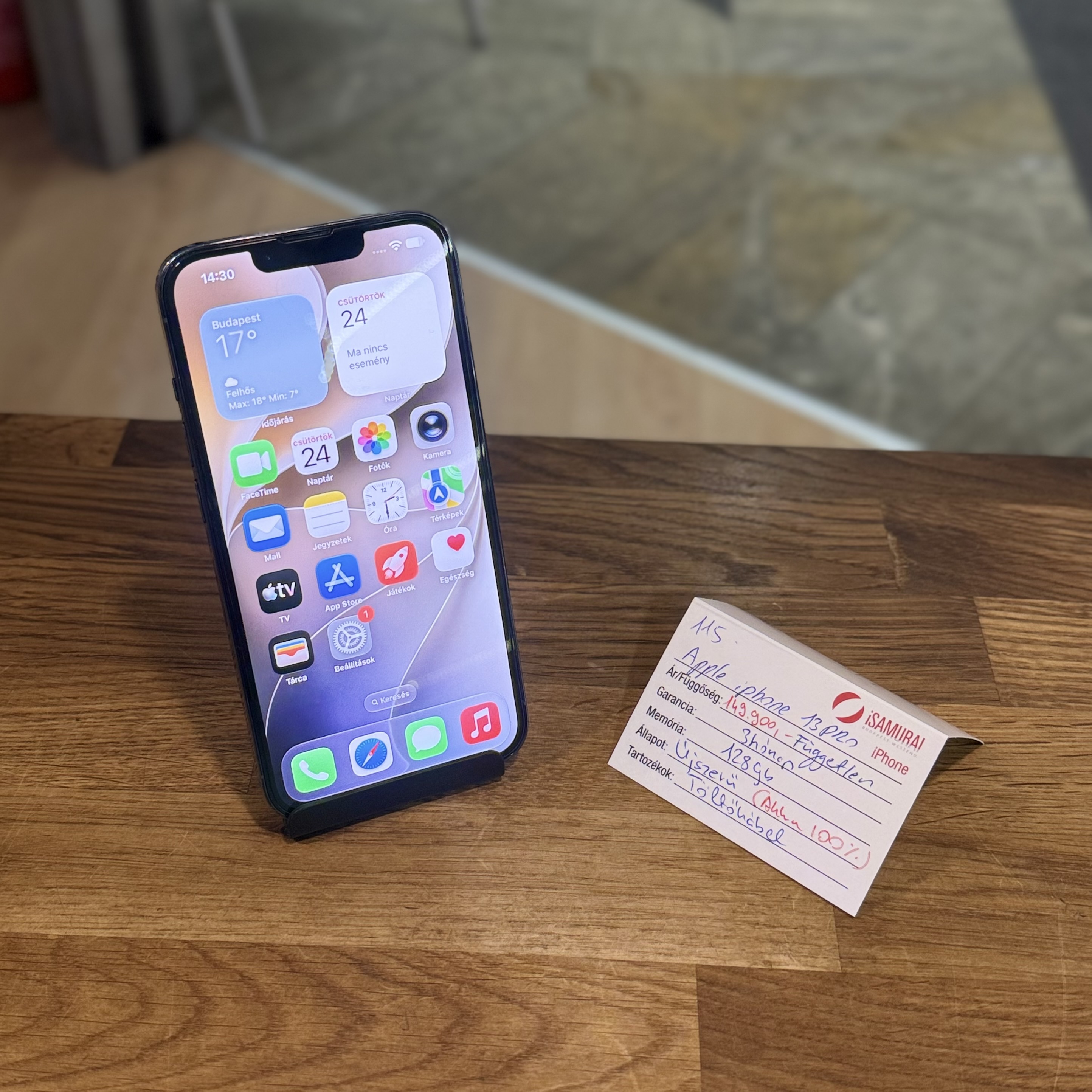 Apple iPhone 13 Pro - 128 GB - Sierra kék - Akku 100% (115.)