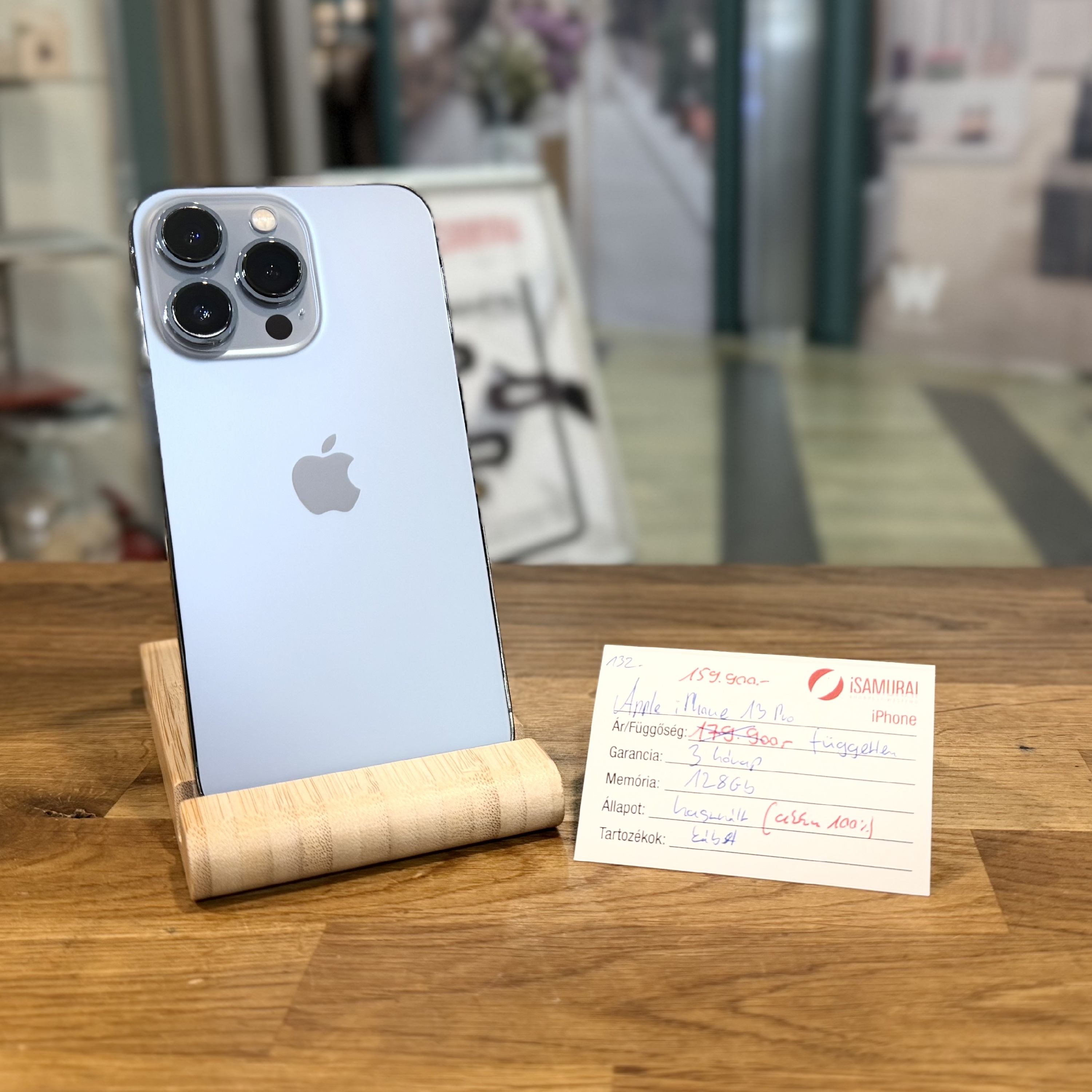 132. Apple iPhone 13 Pro - 128 GB - Sierra Blue - új akku - Kártyafüggetlen