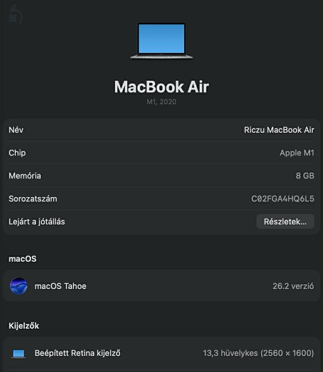 Eladó kiváló állapotú használt MacBook Air M1