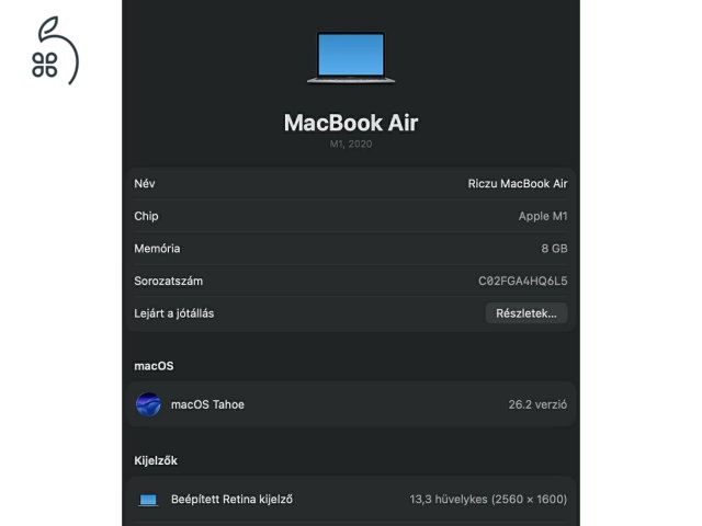 Eladó kiváló állapotú használt MacBook Air M1