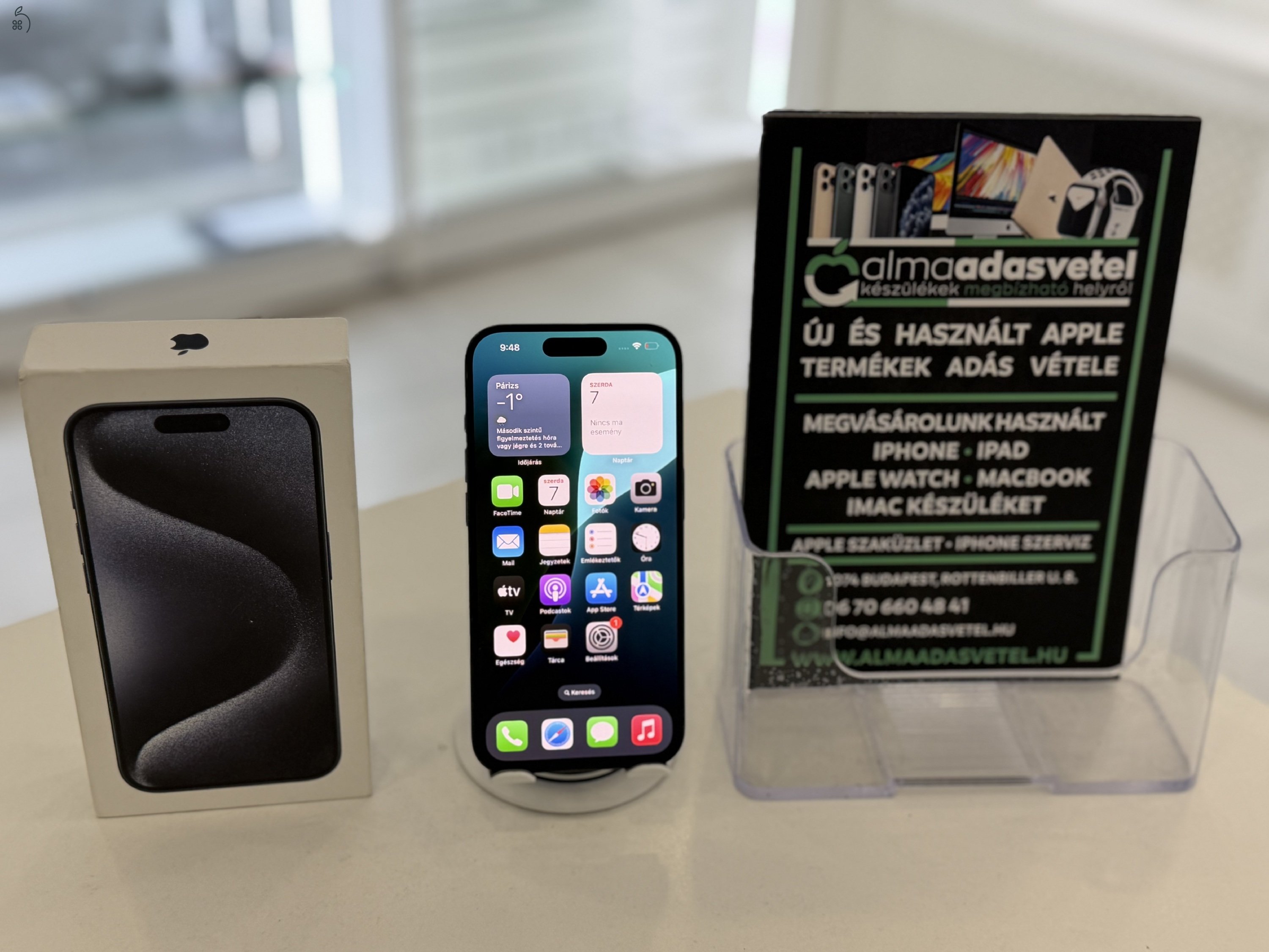 iPhone 15 Pro 128GB Független Használt/1-3 hónap gar./Akku 88%/p4667