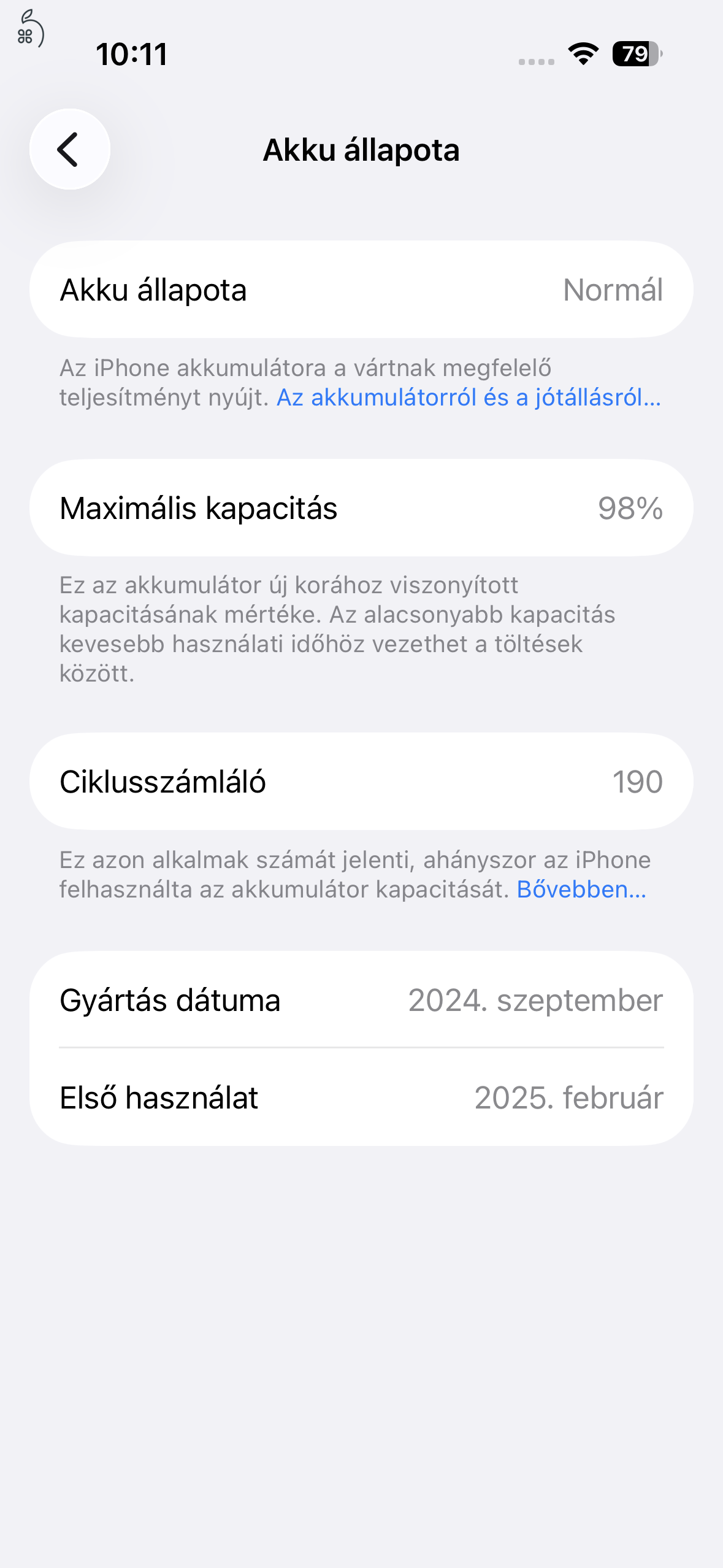 iPhone 15 256GB kék 98% akku MEDIA MARKT GARANCIA 2028.02-ig