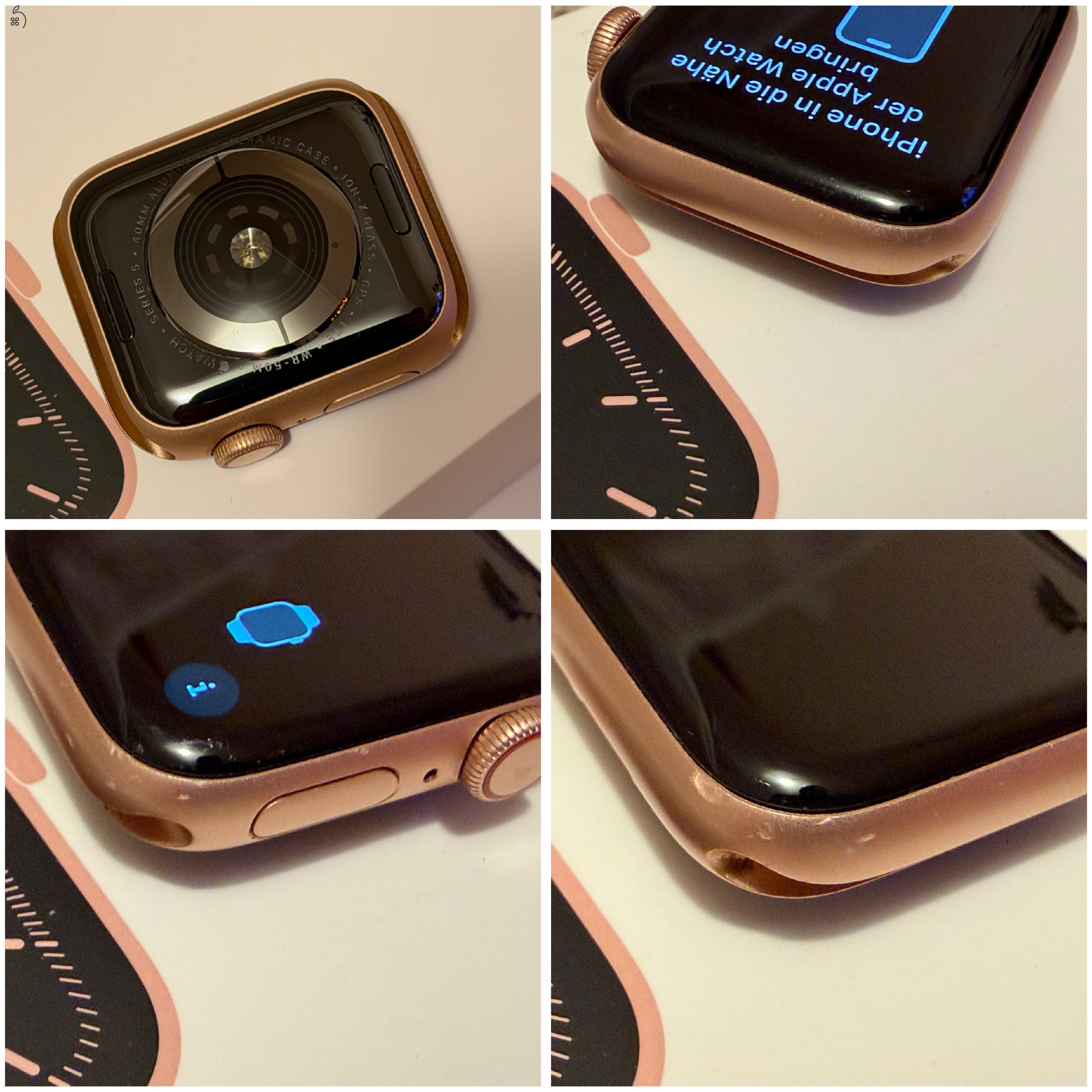 Apple Watch Series 5, 40mm,Cellular, arany színű, tökéletes állapotú, minden eredeti tartozékkal 