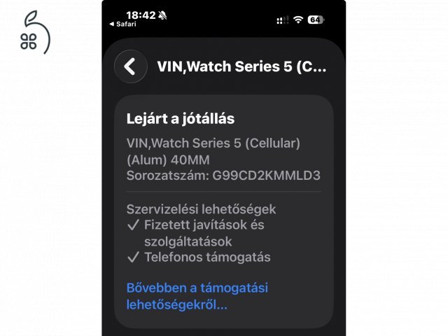 Apple Watch Series 5, 40mm,Cellular, arany színű, tökéletes állapotú, minden eredeti tartozékkal 