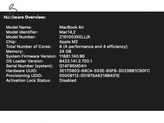 Macbook Air 13,6 - M2 (8-10) / 24GB / 2Tb   