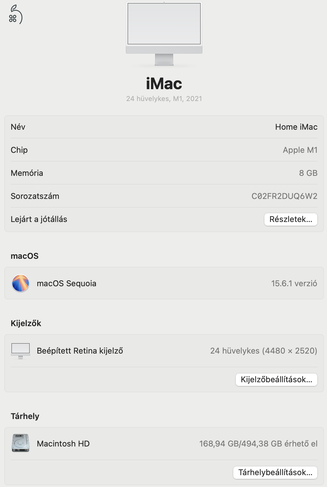 2021 iMac M1/8GB/500GB szürke, új egér, új billenytűzet