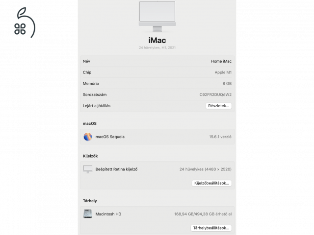 2021 iMac M1/8GB/500GB szürke, új egér, új billenytűzet