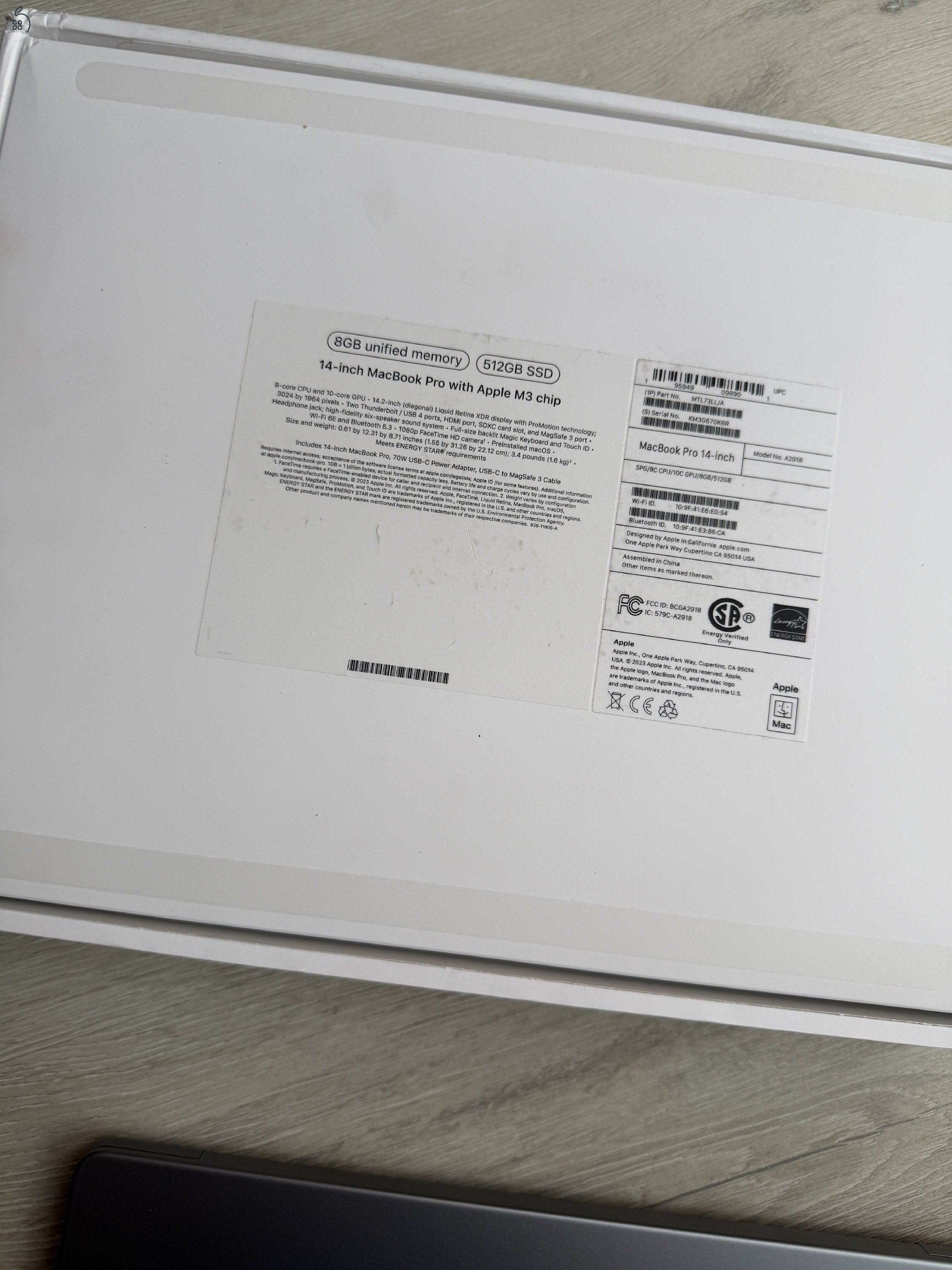 Eladó  Apple MacBook Pro M3 8GB/512GB -USA