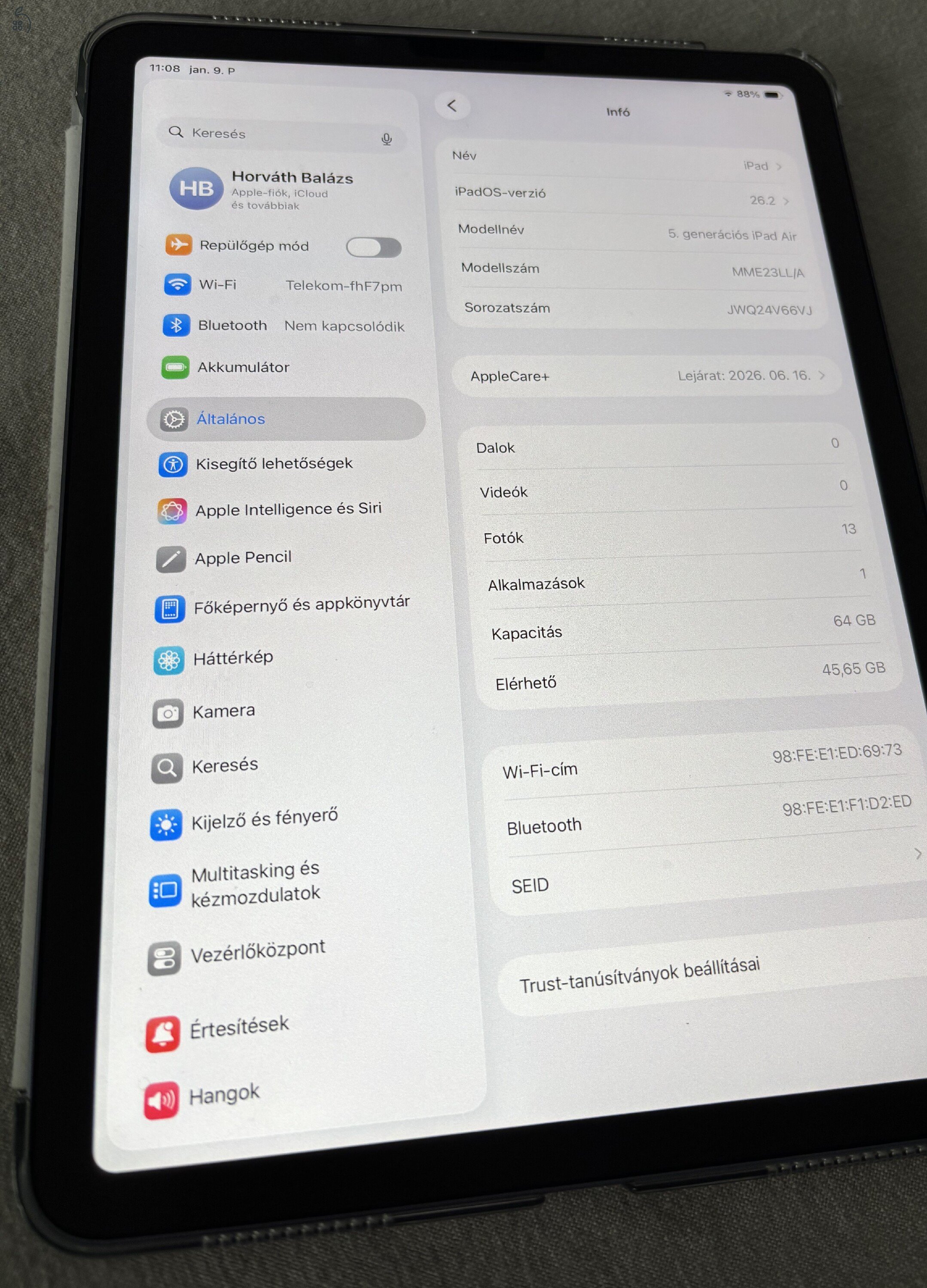 Apple Ipad Air 5.gen M1 Chip 65 Gb 2022 -Garancia 2026.06.16