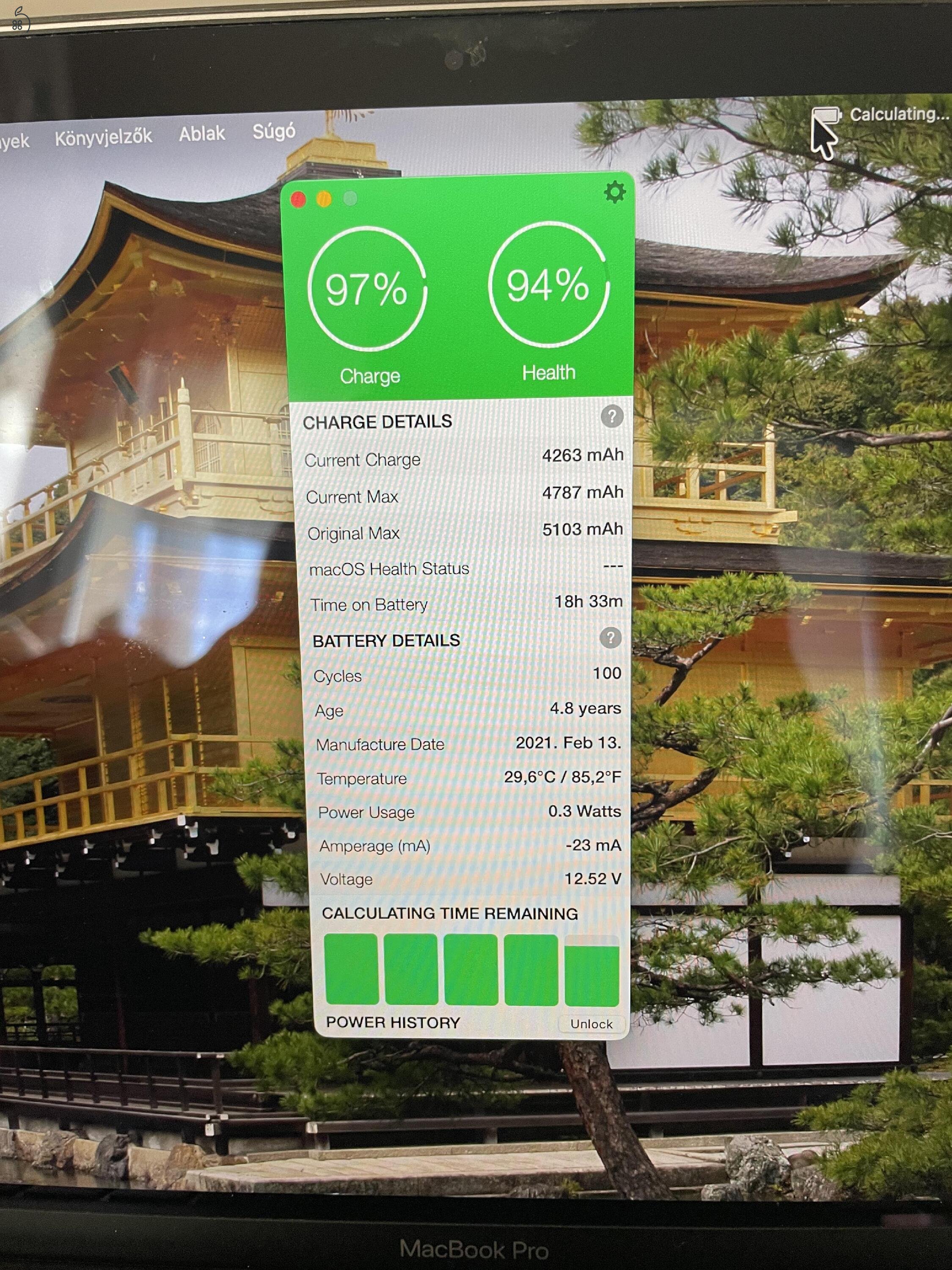 Macbook Pro M1 2020 8GB RAM 256GB SSD Magyar bill, 94% akku, Space Gray