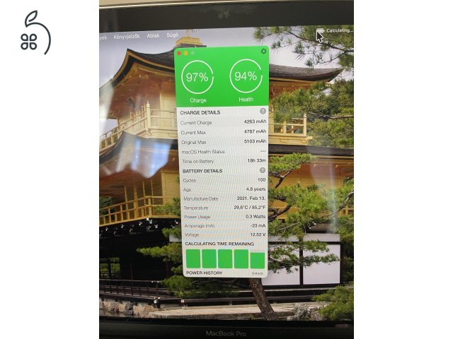 Macbook Pro M1 2020 8GB RAM 256GB SSD Magyar bill, 94% akku, Space Gray