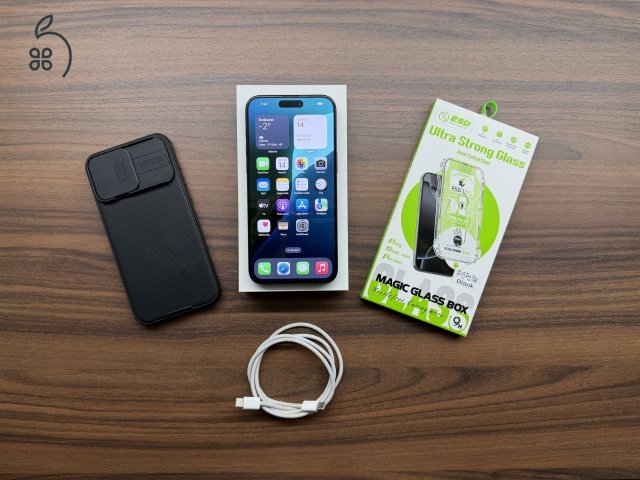 Eladó Apple iPhone 15 pro max 256GB, Fekete titán, Kártya független, Garanciális 2027.04.02.!