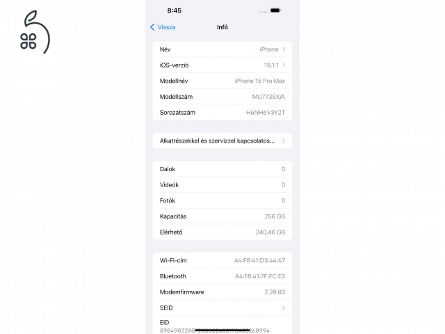 Eladó Apple iPhone 15 pro max 256GB, Fekete titán, Kártya független, Garanciális 2027.04.02.!