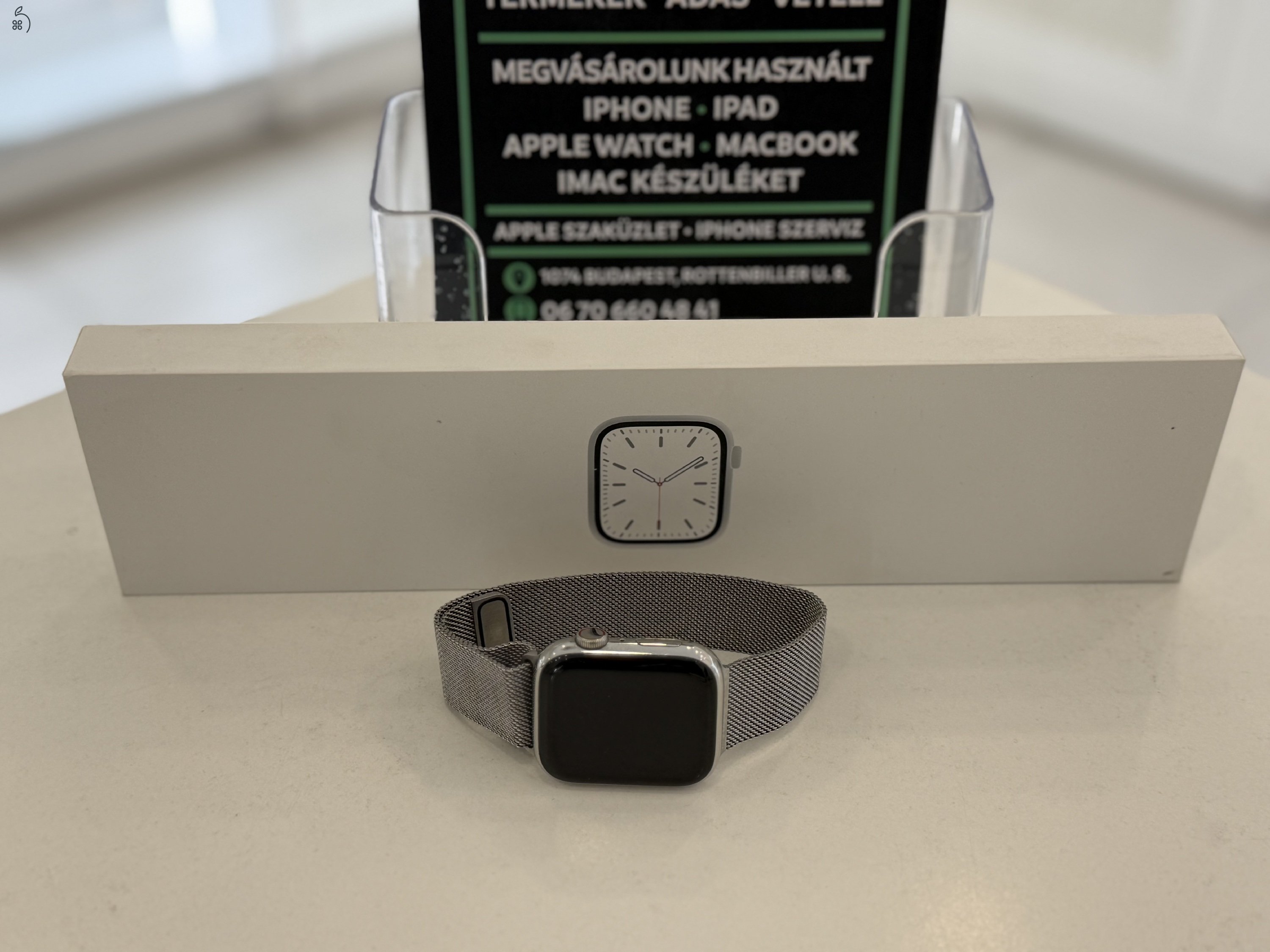 Apple Watch 7 45mm Cellular Újszerű/Stainless Steel/1 hónap gar/Akku 100%/p4687