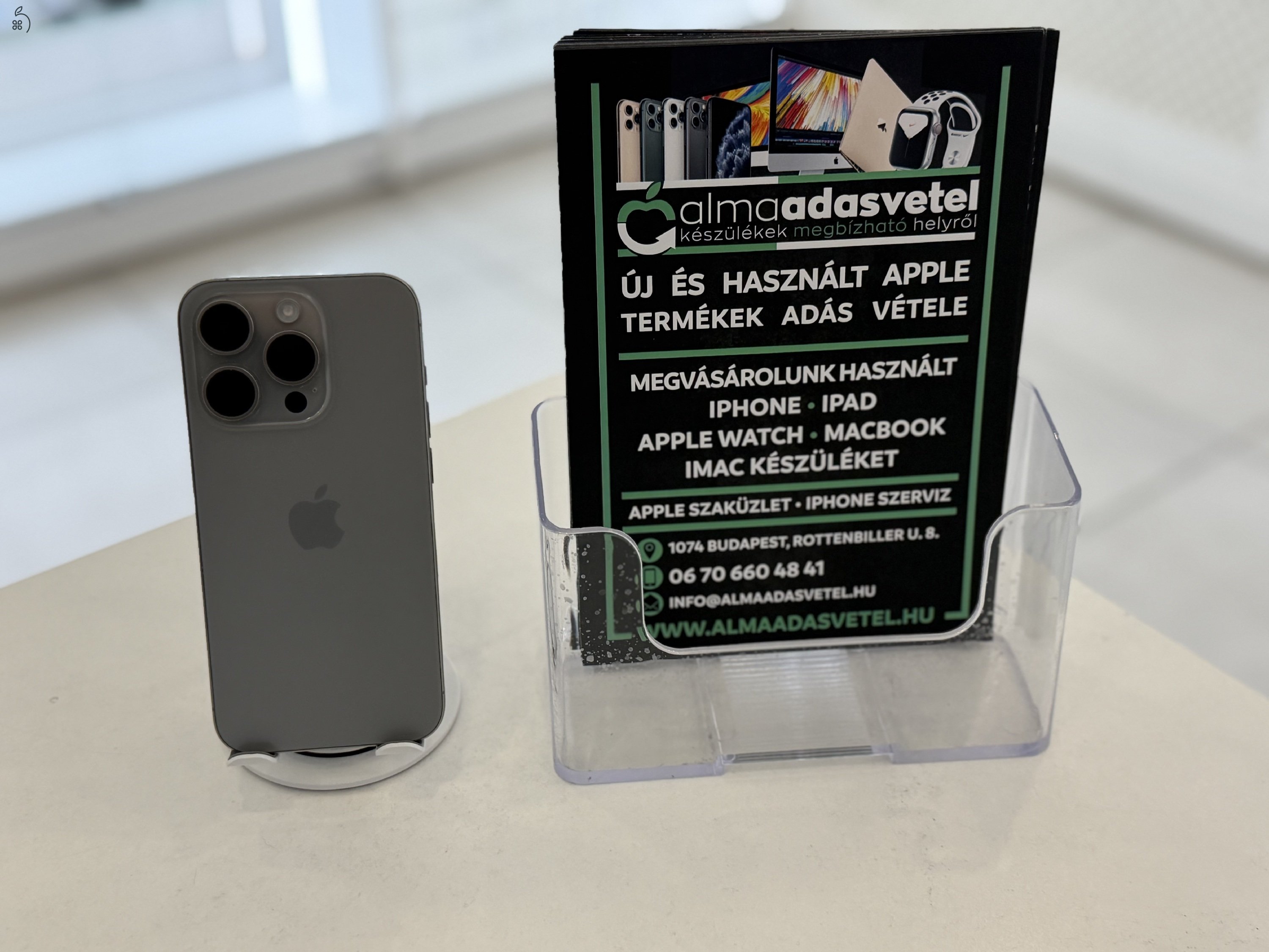 iPhone 15 Pro 128GB Független Újszerű/1-3 hónap gar./Akku 88%/p4689