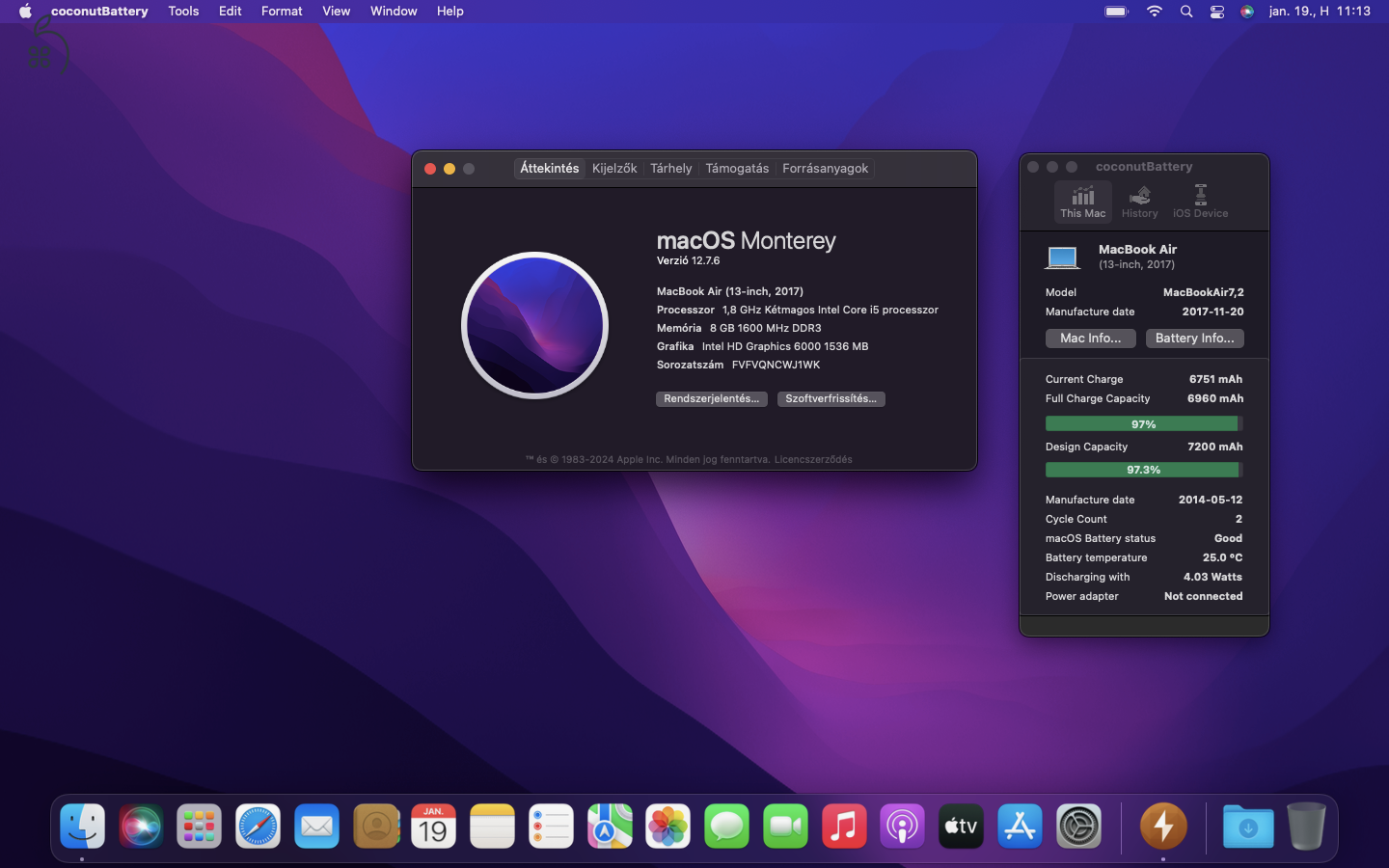 2017 MacBook Air 13 / i5 / 8GB / 128GB SSD / Új Aksival Eladó !