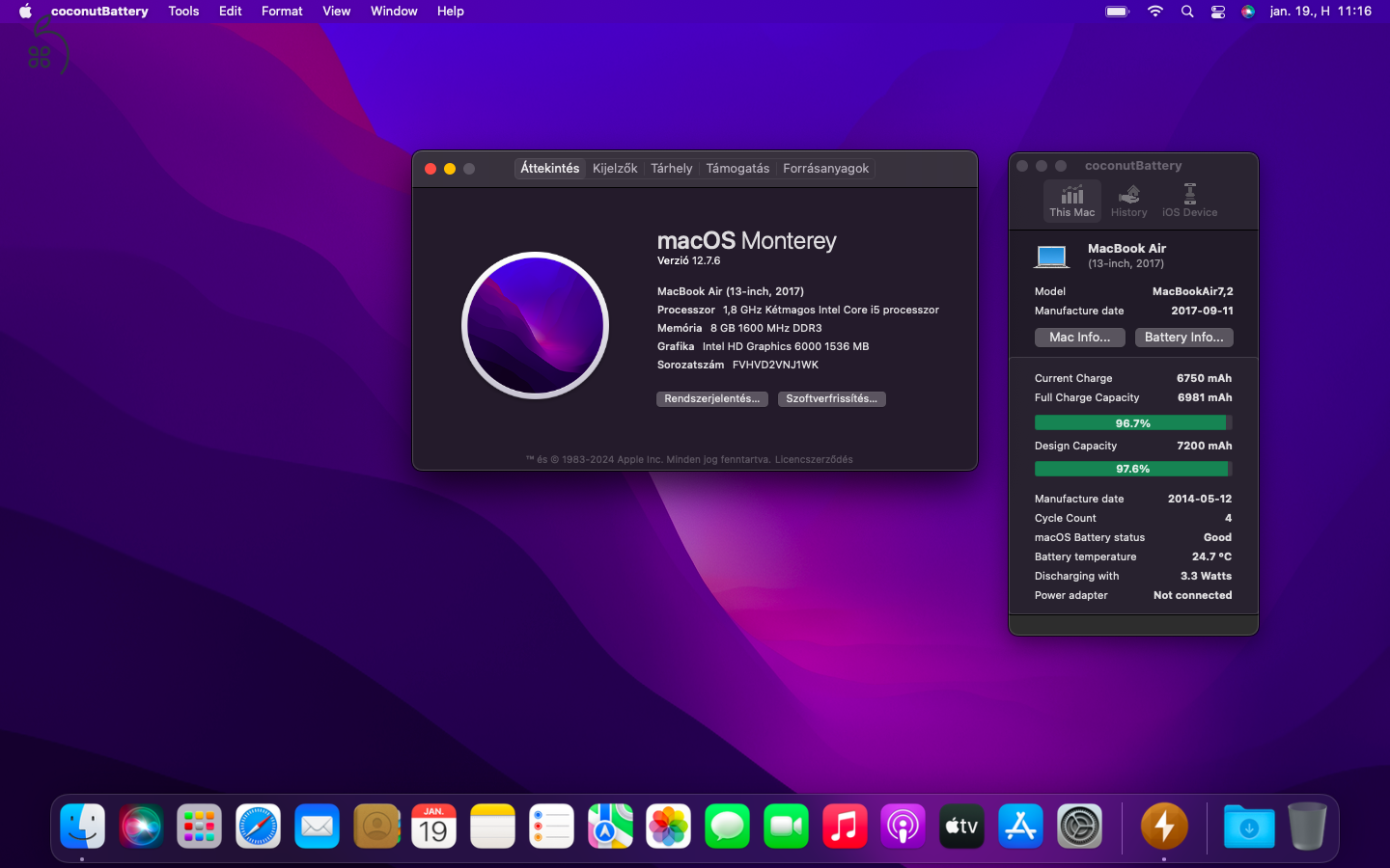 2017 MacBook Air 13 / i5 / 8GB / 128GB SSD / Magyar / Új Aksival Eladó ! ! !