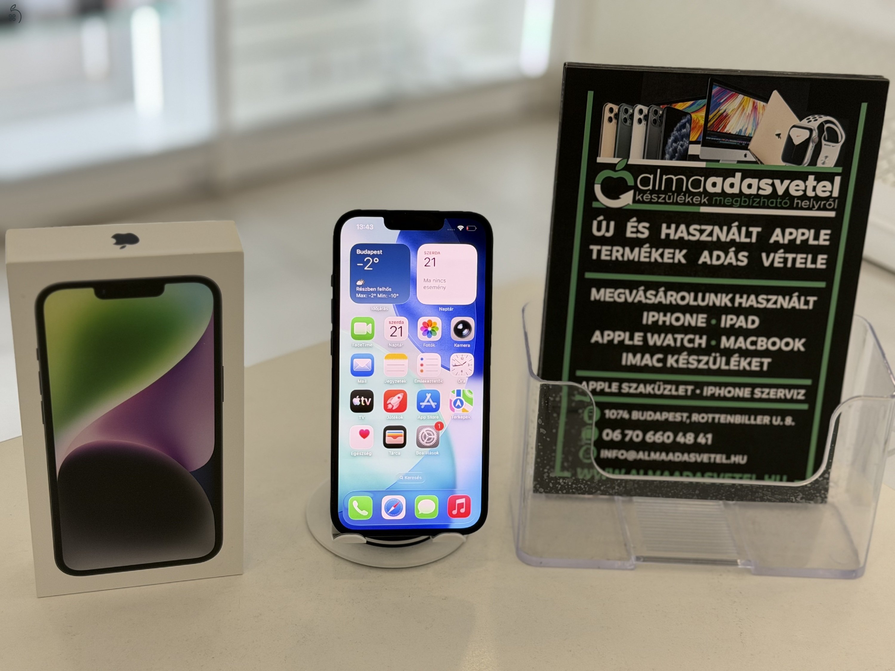 iPhone 14 128GB Független Újszerű/1-3 hónap gar./Akku 88%/p4695