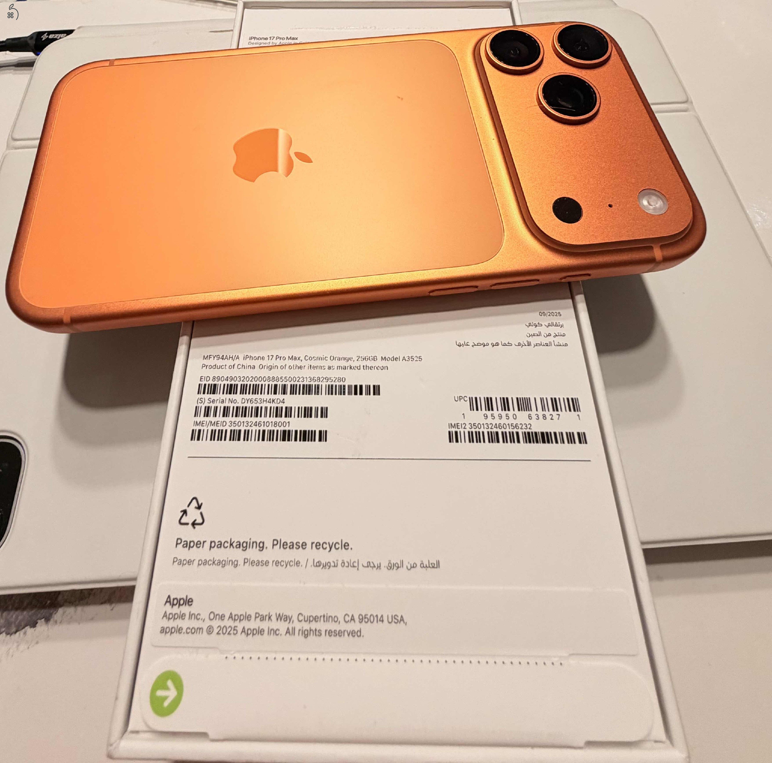 iPhone 17 ProMax 256 cosmic orange, garanciális, független, nagy akkus + ajándék