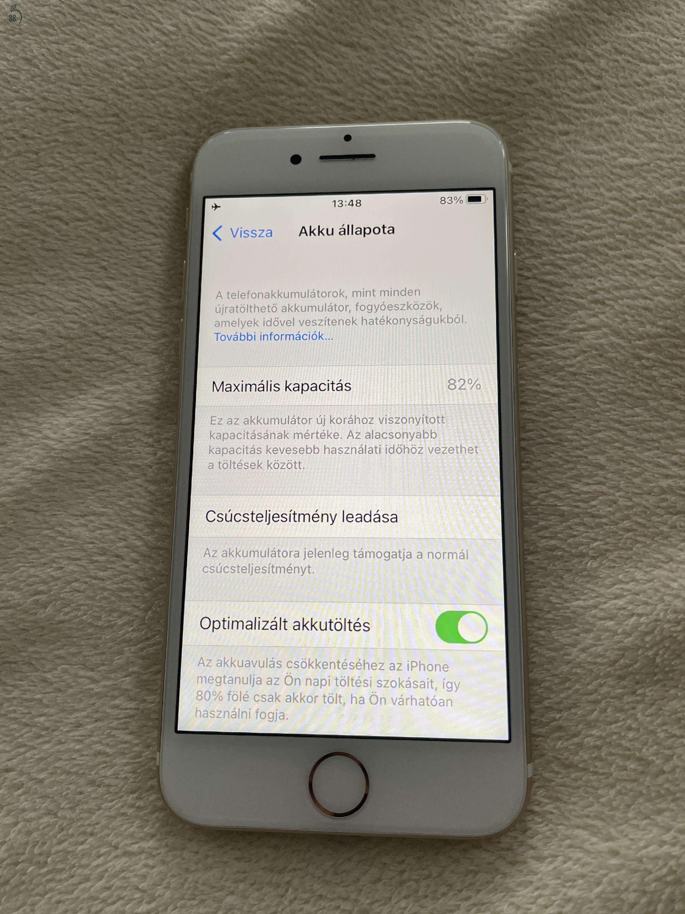 Eladó iPhone 7 gold, karcmentes, független, 128gb, 82%