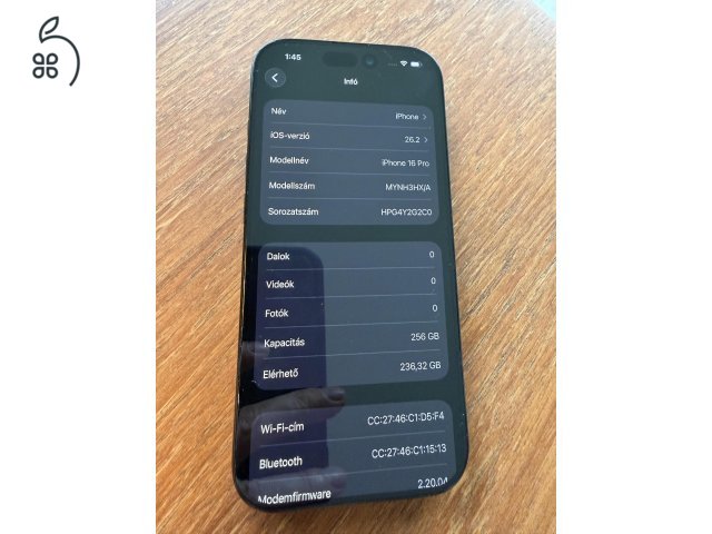 iPhone 16 Pro 256GB Black Titanium – 94% akku, 307 ciklus – megkímélt, működik hibátlanul