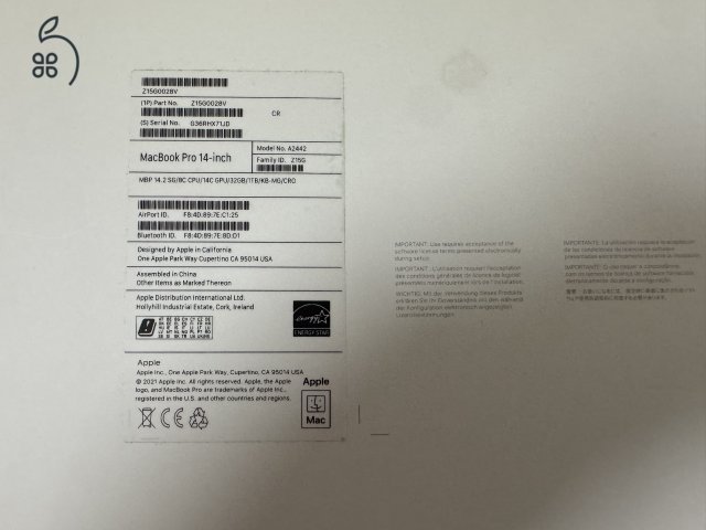 2021 Macbook Pro 14, M1 Pro (8 CPU, 14 GPU), 32GB, 1TB, Silver