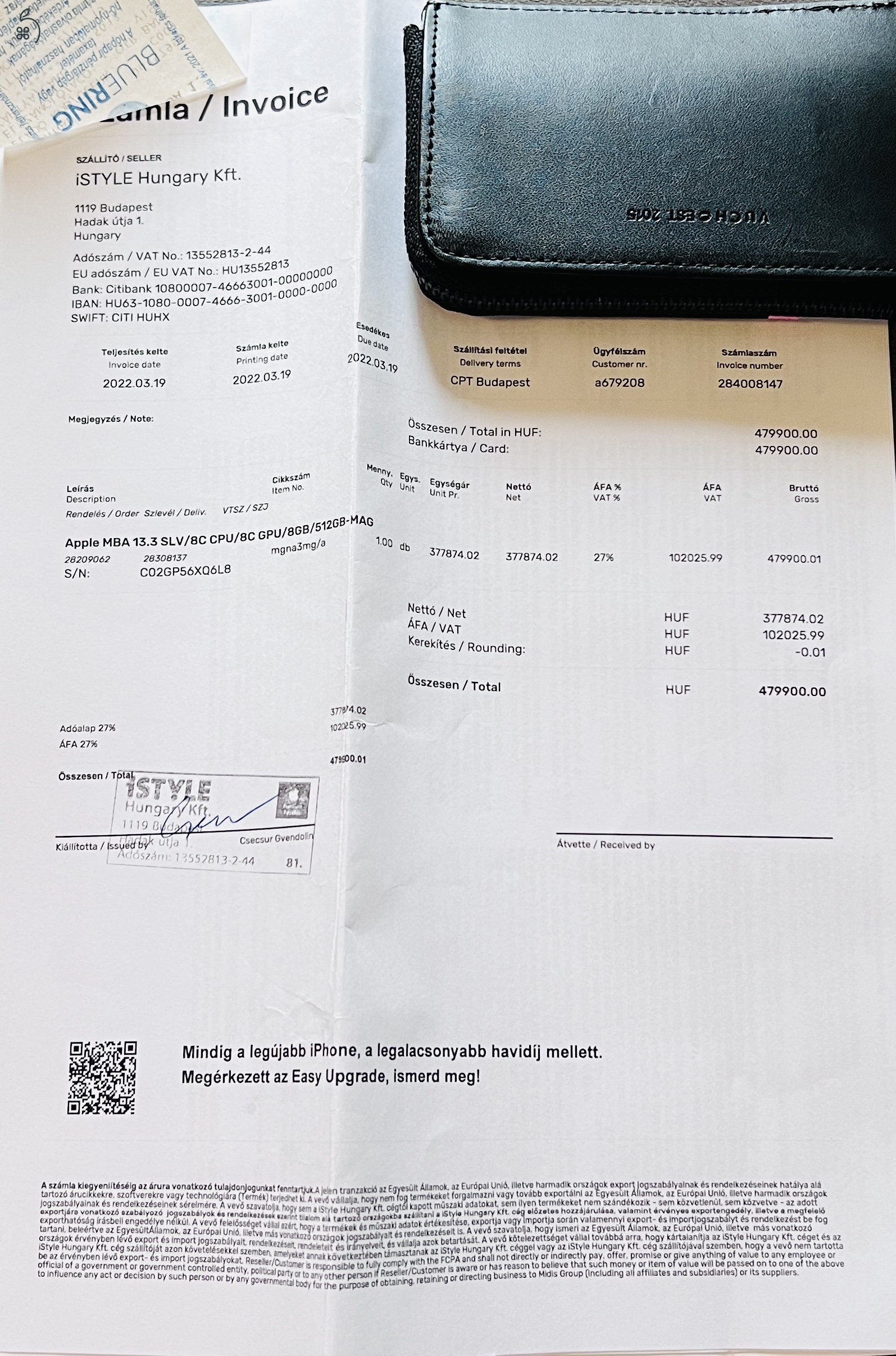 Eladó MacBook Air (M1) 8GB RAM, 512 GB SSD (első tulajdonostól, iStyle számlával!)