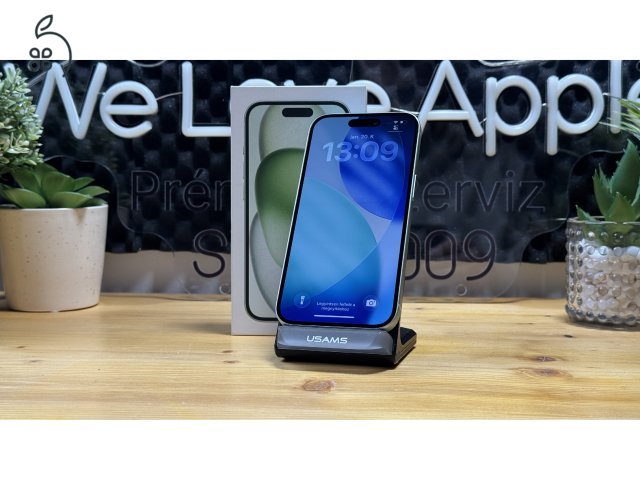  iPhone 15 128GB Zöld, Független - 1ÉV Garancia, Számla 