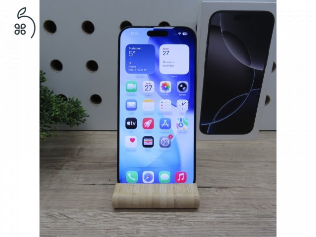 Apple iPhone 16 Pro Max 256GB Black Titanium – használt, karcmentes – Apple garancia 2026.06.02-ig