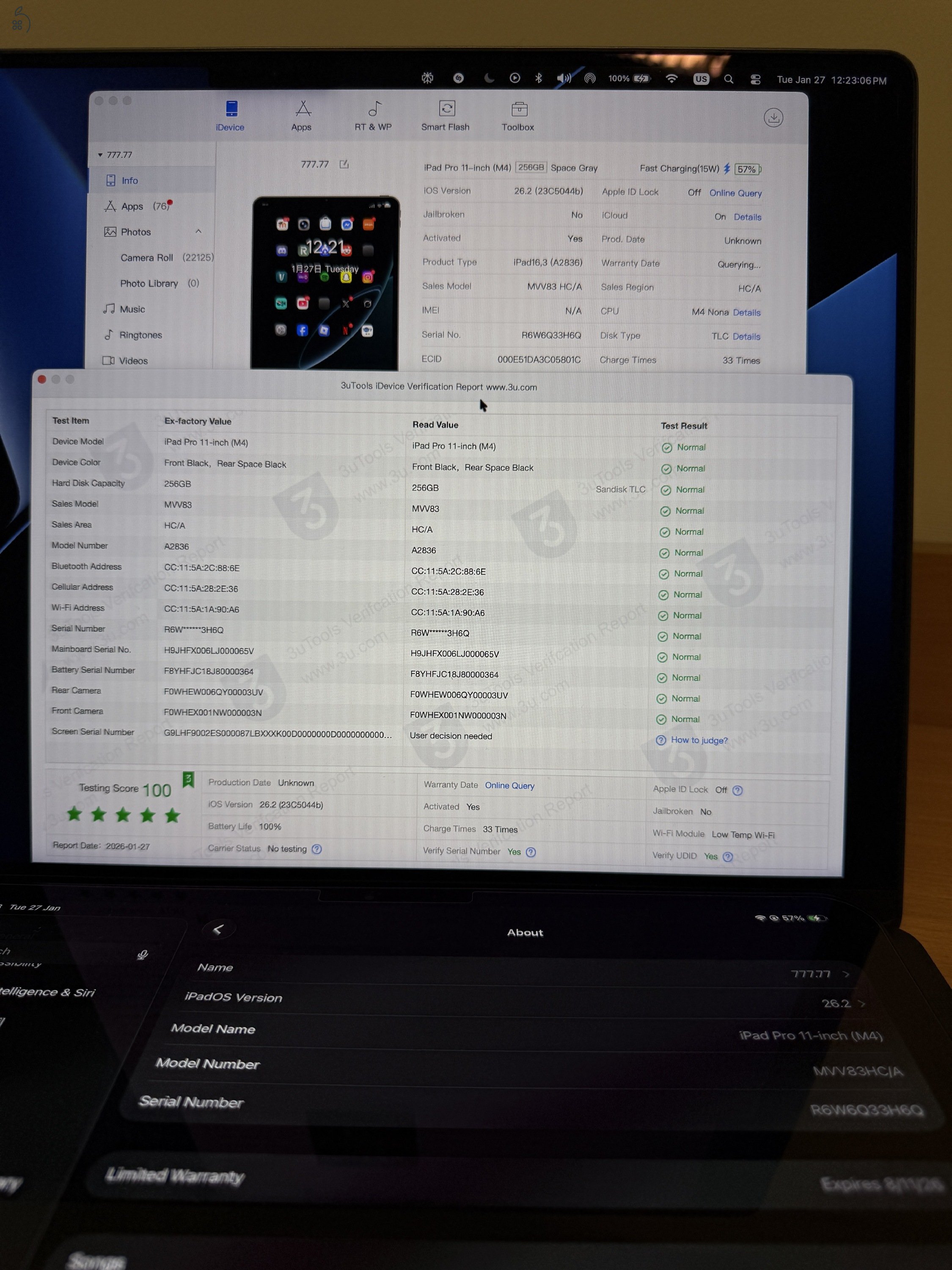 Garancialis Ipad Pro M4 256GB Wifi 100% akku