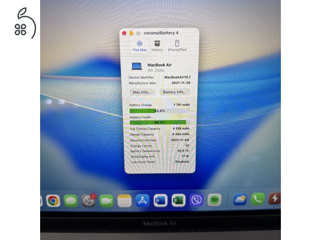 Újszerű Apple MacBook Air 13” Retina (2020) M1 Chip 256GB SSD - Spacegray - MAGYAR