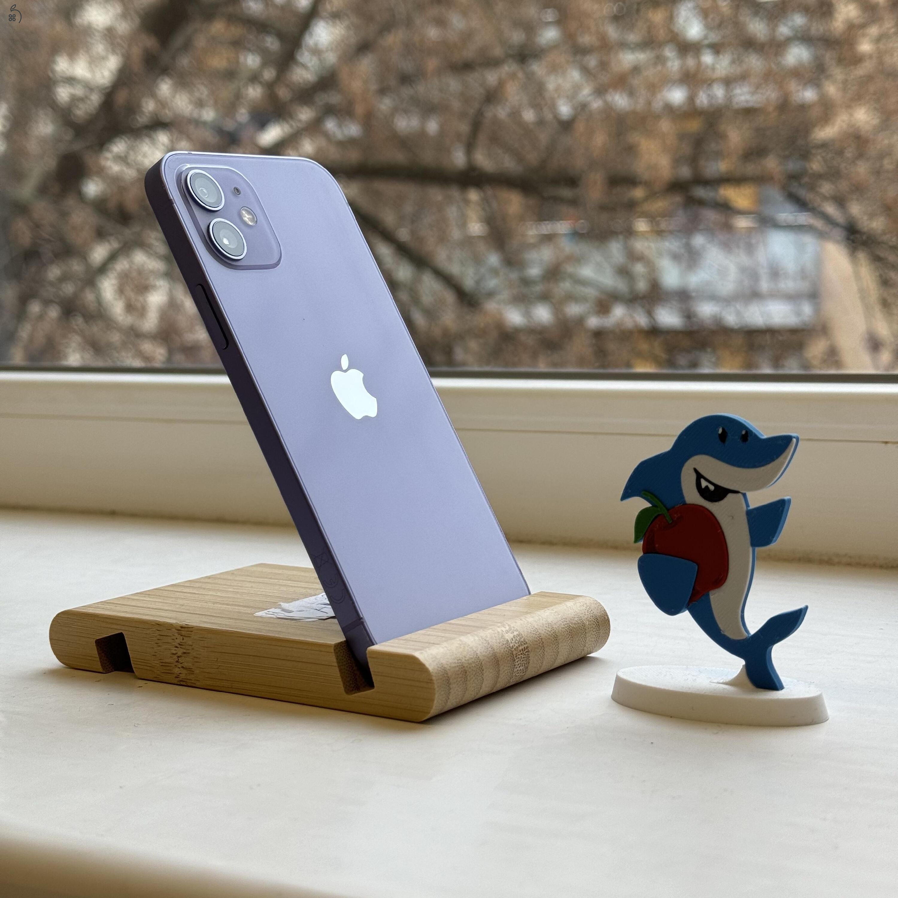 GYÖNYÖRŰ iPhone 12 64GB Purple-1 ÉV GARANCIA -Kártyafüggetlen, MS4321, 100% Akksi