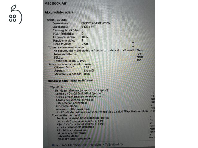 Eladó MacBook Air (M1, 2020) asztoszürke 512Gb