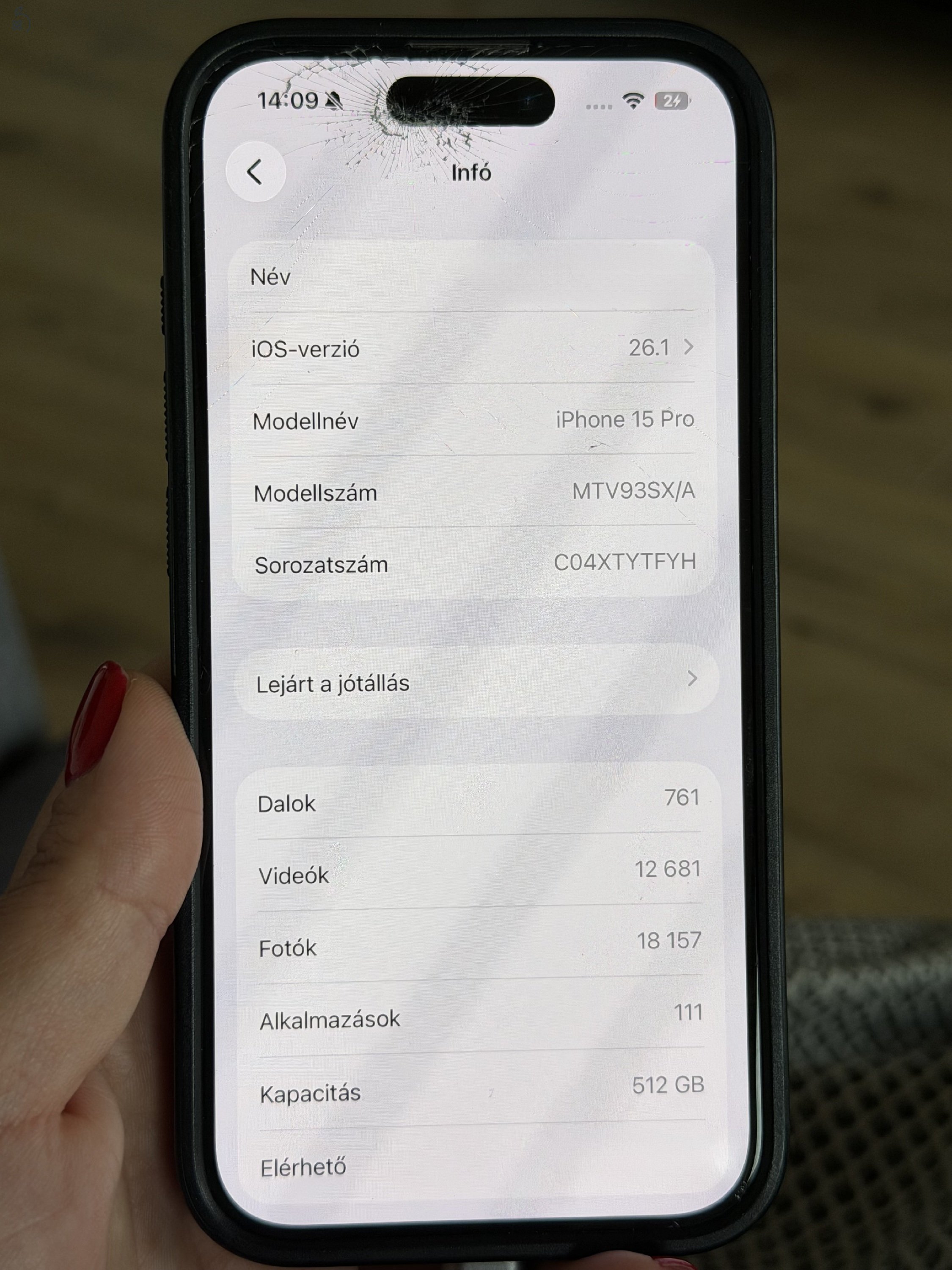 Használt, enyhén sérült előlap,  512GB