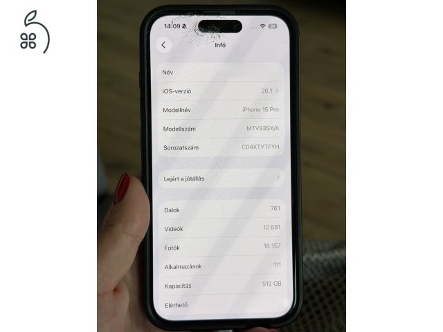 Használt, enyhén sérült előlap,  512GB